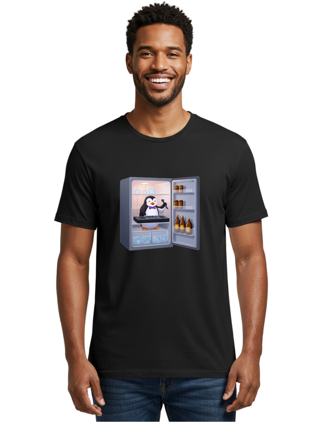 Penguin-Dj-2 Men'S Graphic Tee, 100% Cotton, Comfortable Casual Summer Wear, Machine Washable, Vintage Camera, Old Camera, Antique Camera, Black Camera, Classic Photography, Photography Equipment, Nostalgic Device, Film Camera, Camera Art Ban067