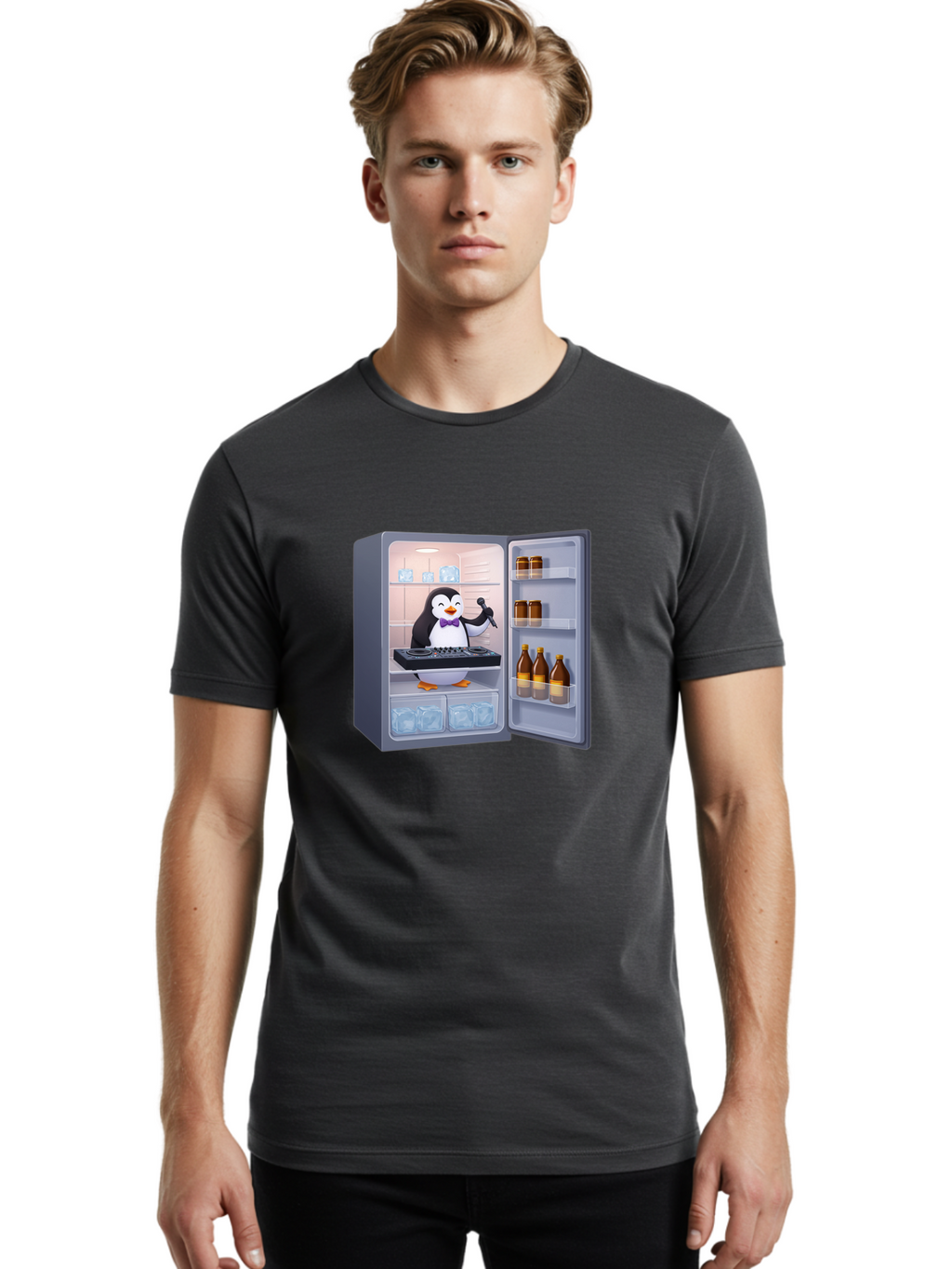 Penguin-Dj-2 Men'S Graphic Tee, 100% Cotton, Comfortable Casual Summer Wear, Machine Washable, Vintage Camera, Old Camera, Antique Camera, Black Camera, Classic Photography, Photography Equipment, Nostalgic Device, Film Camera, Camera Art Ban067
