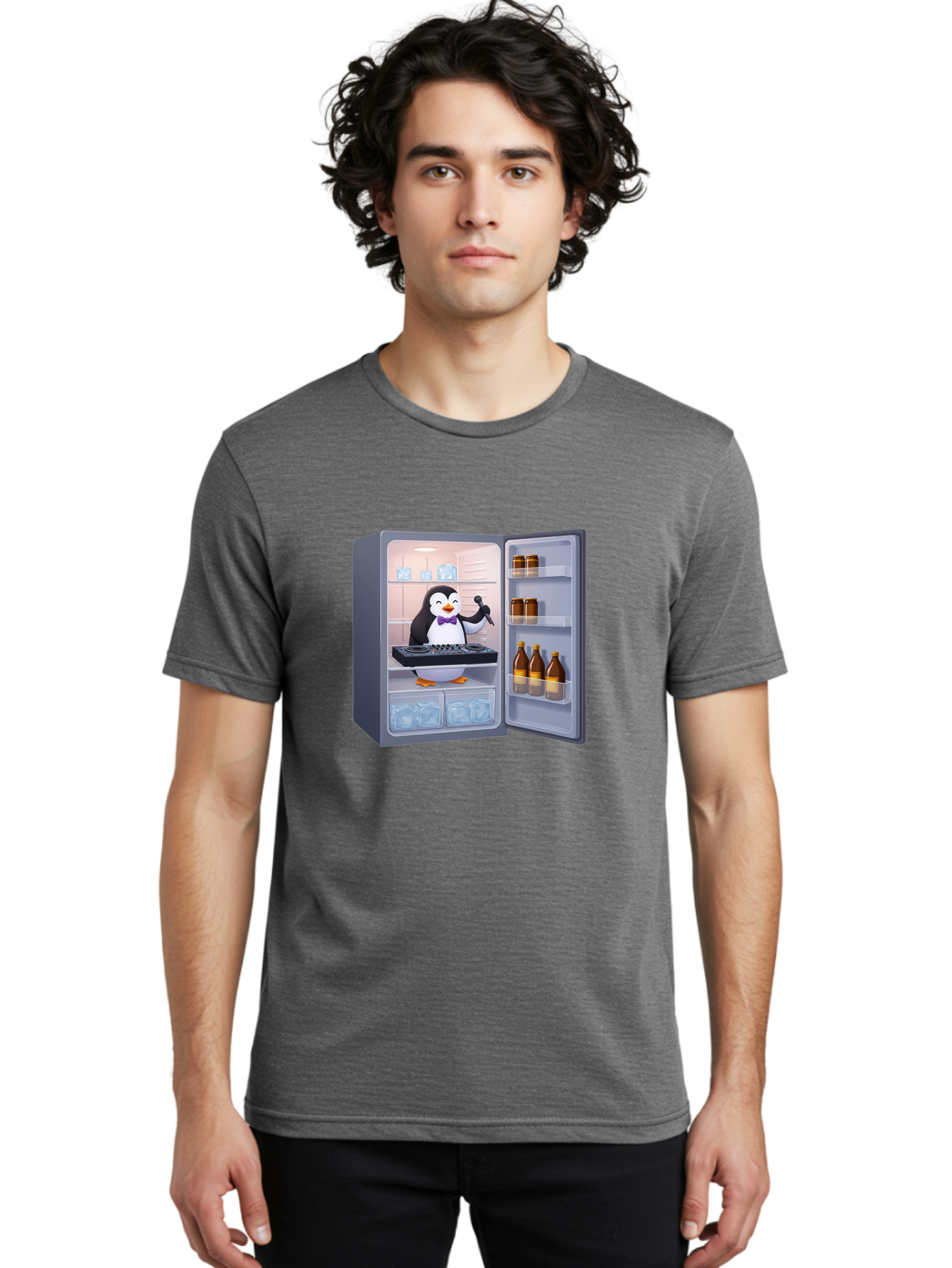 Penguin-Dj-2 Men'S Graphic Tee, 100% Cotton, Comfortable Casual Summer Wear, Machine Washable, Vintage Camera, Old Camera, Antique Camera, Black Camera, Classic Photography, Photography Equipment, Nostalgic Device, Film Camera, Camera Art Ban067