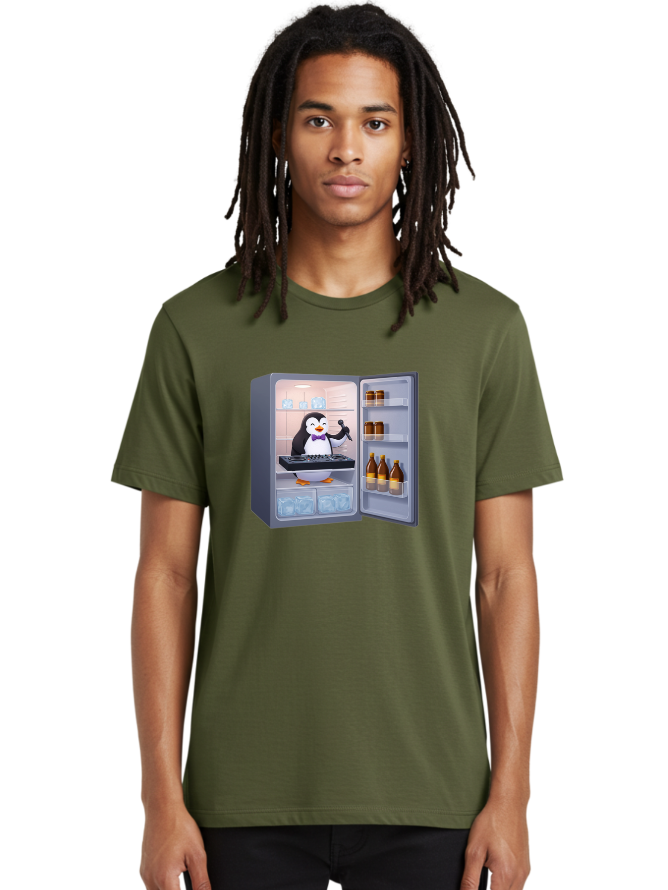 Penguin-Dj-2 Men'S Graphic Tee, 100% Cotton, Comfortable Casual Summer Wear, Machine Washable, Vintage Camera, Old Camera, Antique Camera, Black Camera, Classic Photography, Photography Equipment, Nostalgic Device, Film Camera, Camera Art Ban067