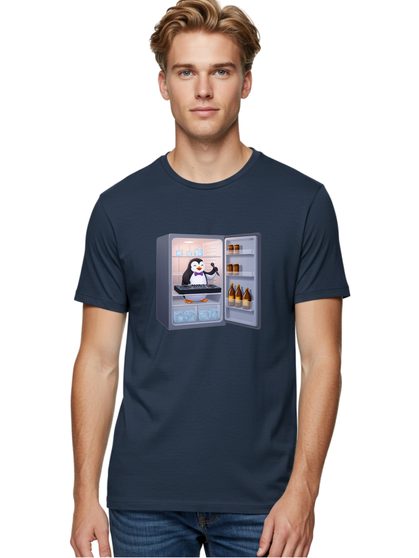 Penguin-Dj-2 Men'S Graphic Tee, 100% Cotton, Comfortable Casual Summer Wear, Machine Washable, Vintage Camera, Old Camera, Antique Camera, Black Camera, Classic Photography, Photography Equipment, Nostalgic Device, Film Camera, Camera Art Ban067