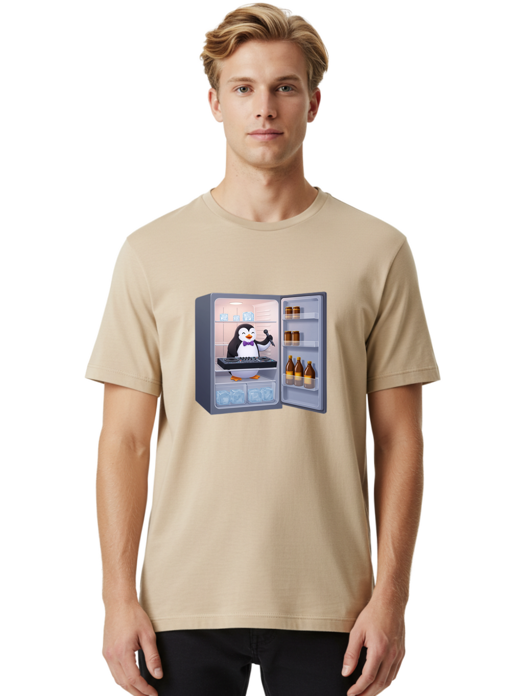 Penguin-Dj-2 Men'S Graphic Tee, 100% Cotton, Comfortable Casual Summer Wear, Machine Washable, Vintage Camera, Old Camera, Antique Camera, Black Camera, Classic Photography, Photography Equipment, Nostalgic Device, Film Camera, Camera Art Ban067
