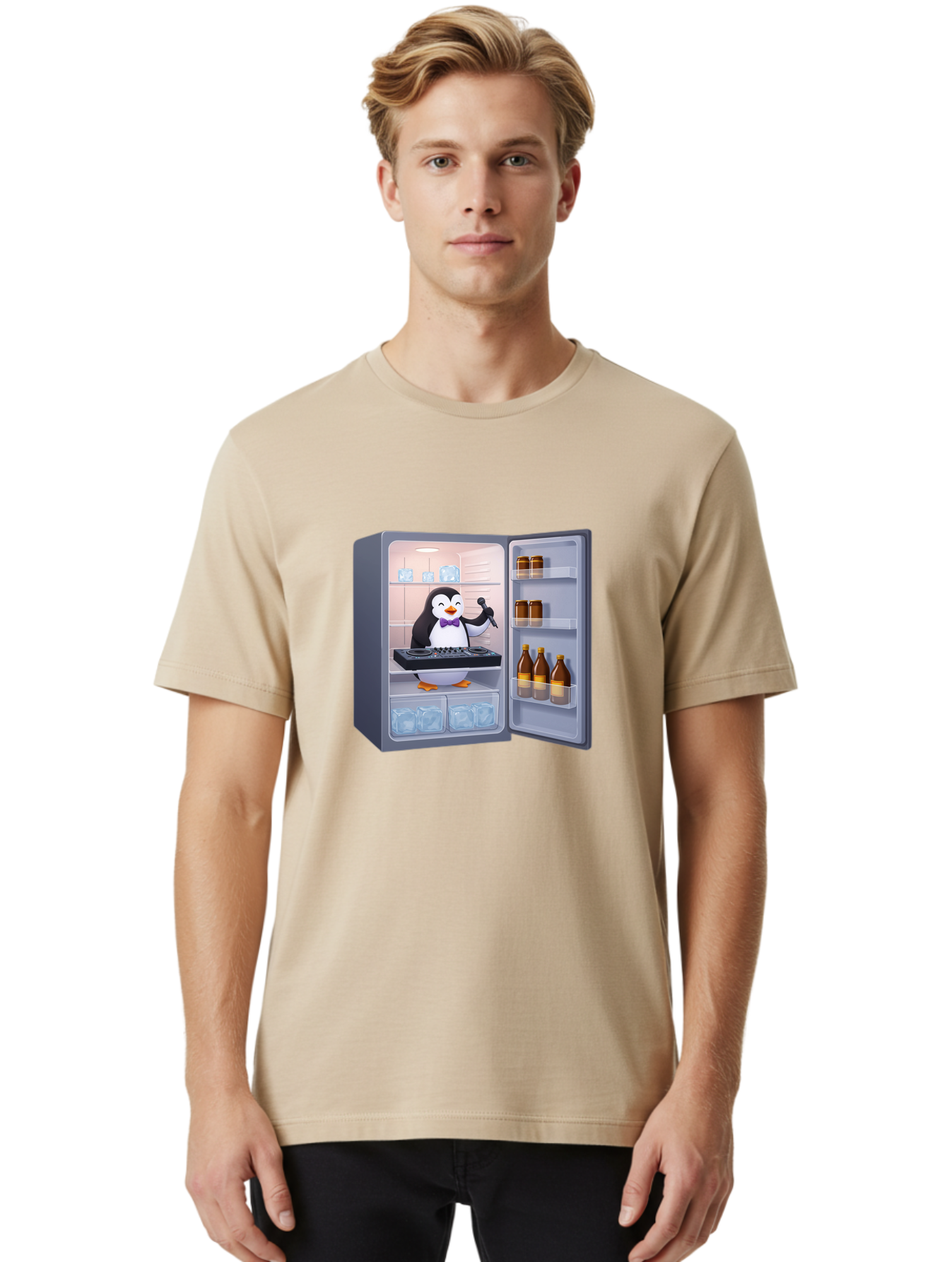 Penguin-Dj-2 Men'S Graphic Tee, 100% Cotton, Comfortable Casual Summer Wear, Machine Washable, Vintage Camera, Old Camera, Antique Camera, Black Camera, Classic Photography, Photography Equipment, Nostalgic Device, Film Camera, Camera Art Ban067