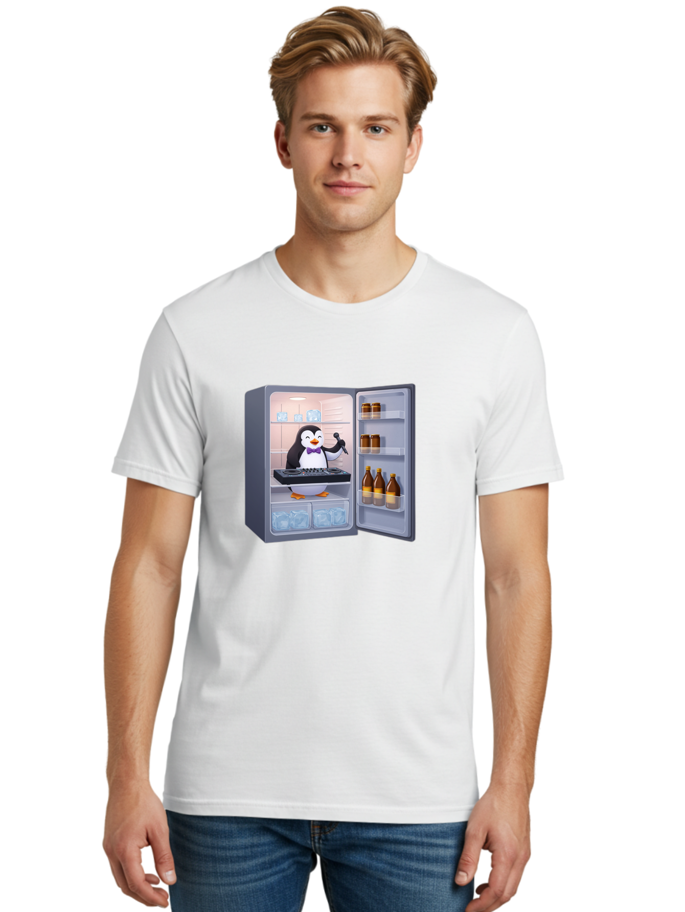 Penguin-Dj-2 Men'S Graphic Tee, 100% Cotton, Comfortable Casual Summer Wear, Machine Washable, Vintage Camera, Old Camera, Antique Camera, Black Camera, Classic Photography, Photography Equipment, Nostalgic Device, Film Camera, Camera Art Ban067