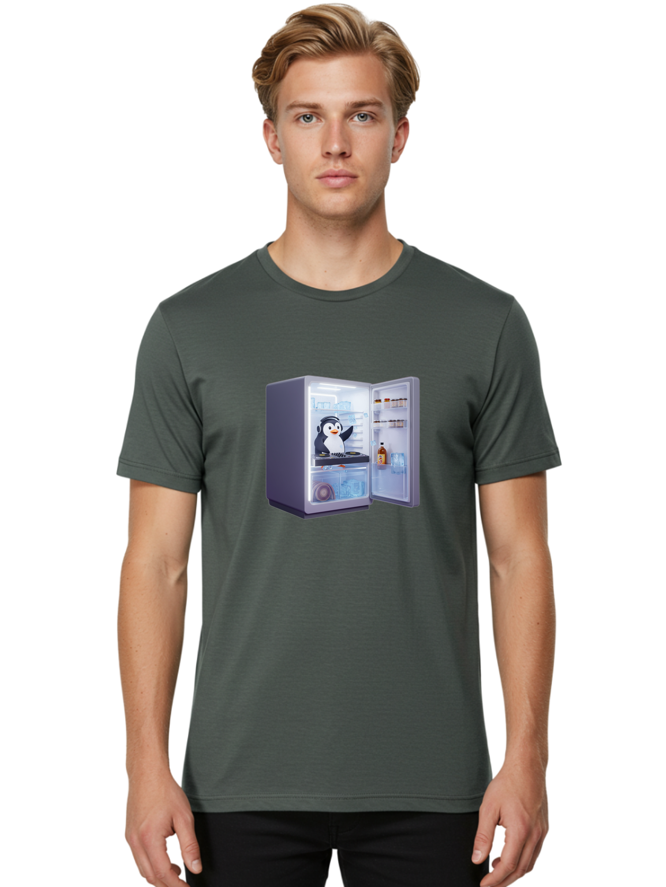 Penguin-Dj Men'S Graphic Tee, 100% Cotton, Comfortable Casual Summer Wear, Machine Washable, Vintage Camera, Old Camera, Antique Camera, Black Camera, Classic Photography, Photography Equipment, Nostalgic Device, Film Camera, Camera Art Ban068
