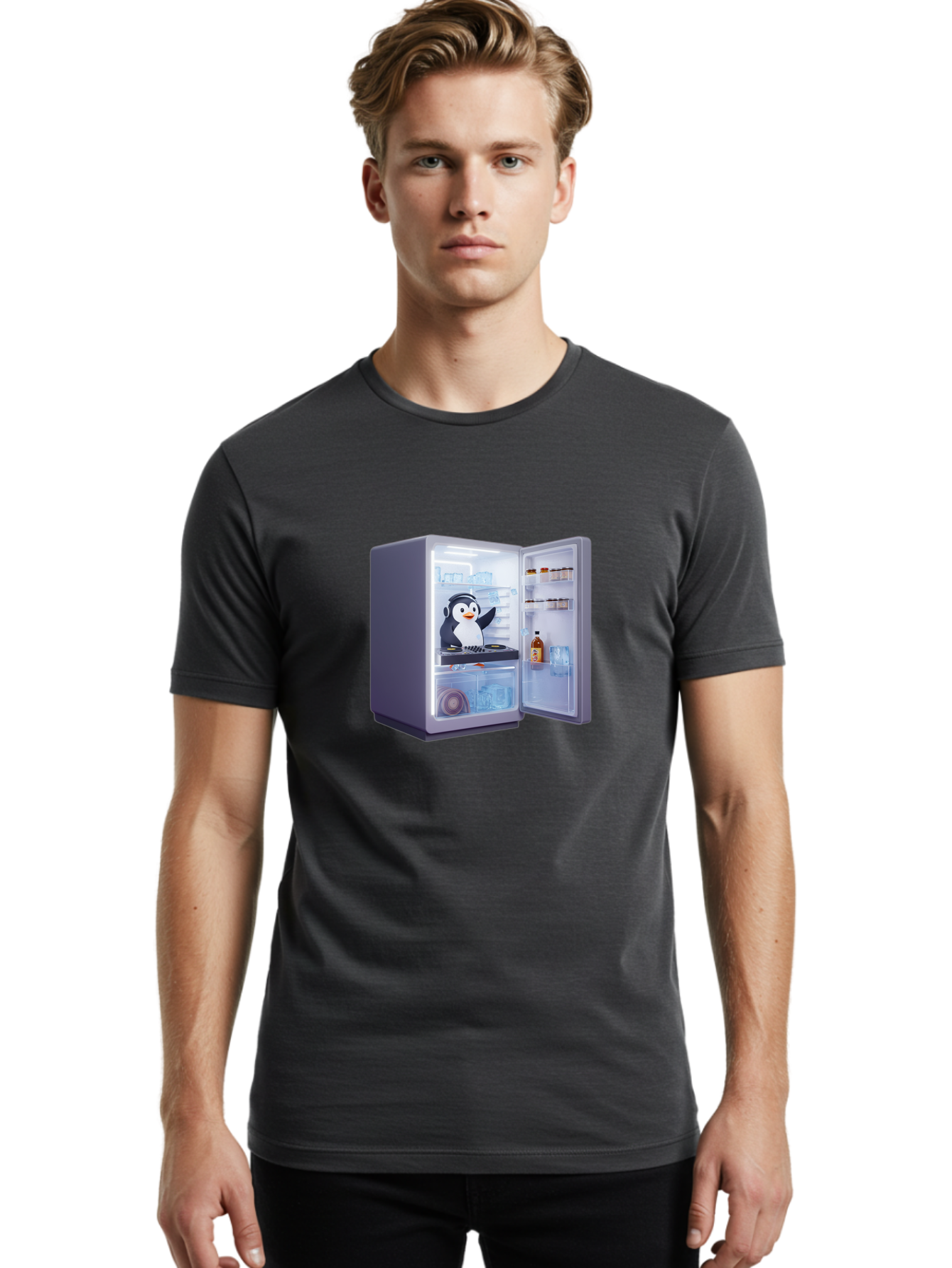 Penguin-Dj Men'S Graphic Tee, 100% Cotton, Comfortable Casual Summer Wear, Machine Washable, Vintage Camera, Old Camera, Antique Camera, Black Camera, Classic Photography, Photography Equipment, Nostalgic Device, Film Camera, Camera Art Ban068