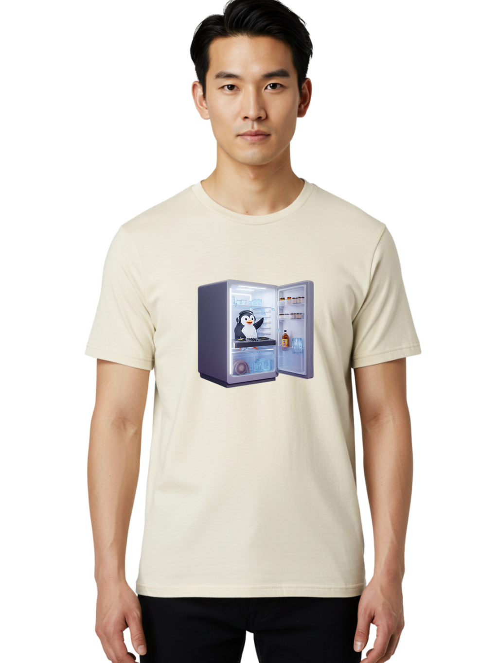 Penguin-Dj Men'S Graphic Tee, 100% Cotton, Comfortable Casual Summer Wear, Machine Washable, Vintage Camera, Old Camera, Antique Camera, Black Camera, Classic Photography, Photography Equipment, Nostalgic Device, Film Camera, Camera Art Ban068