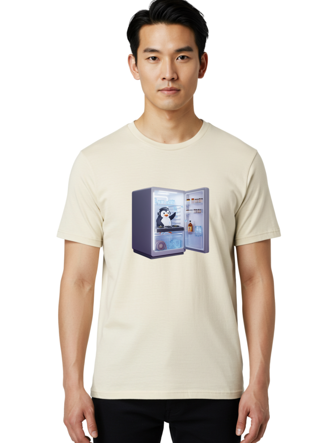 Penguin-Dj Men'S Graphic Tee, 100% Cotton, Comfortable Casual Summer Wear, Machine Washable, Vintage Camera, Old Camera, Antique Camera, Black Camera, Classic Photography, Photography Equipment, Nostalgic Device, Film Camera, Camera Art Ban068