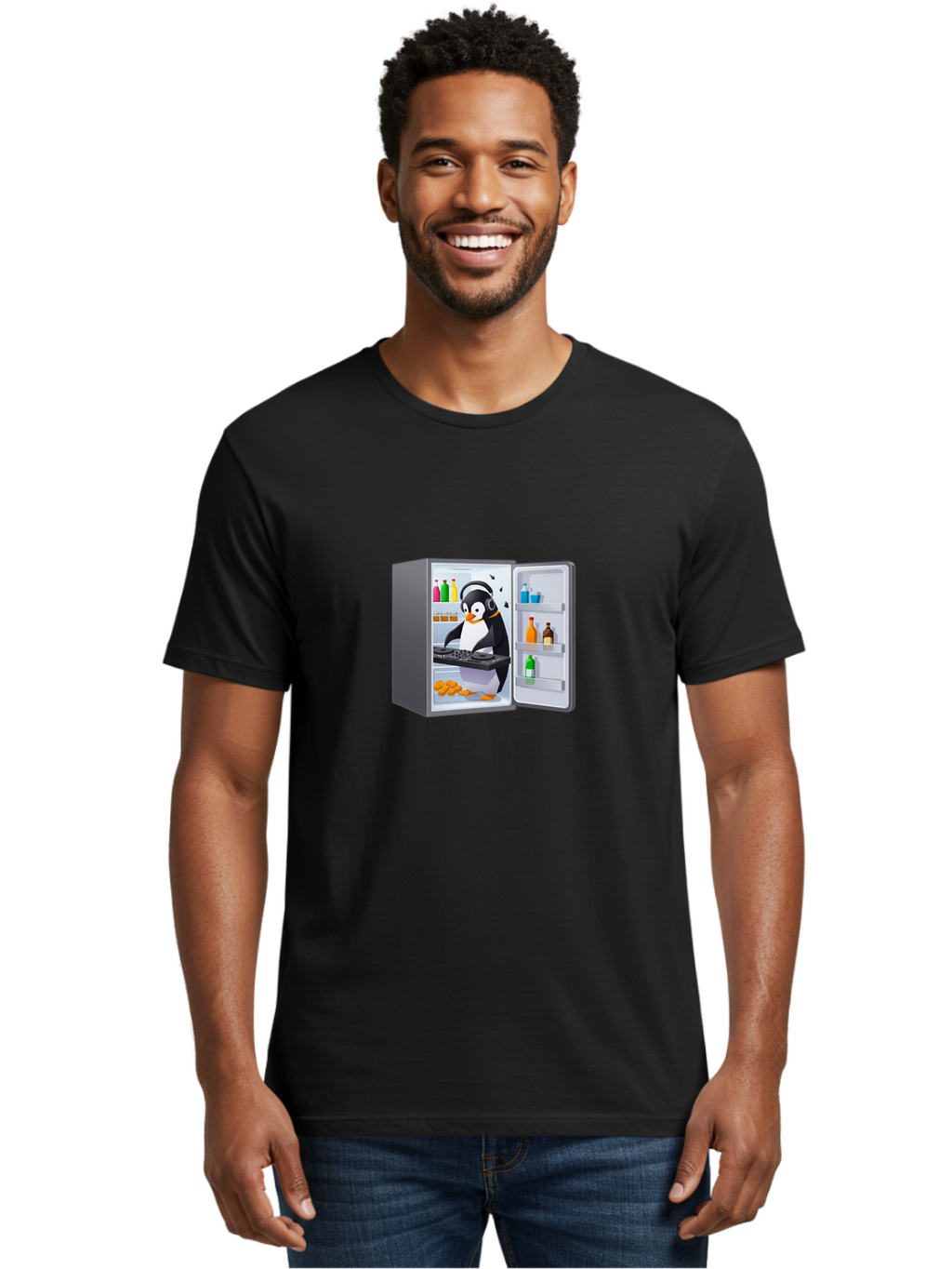 Penguin-Djing-In-Fridge Men'S Graphic Tee, 100% Cotton, Comfortable Casual Summer Wear, Machine Washable, Vintage Camera, Old Camera, Antique Camera, Black Camera, Classic Photography, Photography Equipment, Nostalgic Device, Film Camera, Ban069