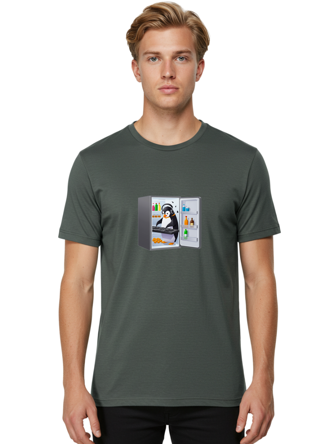Penguin-Djing-In-Fridge Men'S Graphic Tee, 100% Cotton, Comfortable Casual Summer Wear, Machine Washable, Vintage Camera, Old Camera, Antique Camera, Black Camera, Classic Photography, Photography Equipment, Nostalgic Device, Film Camera, Ban069