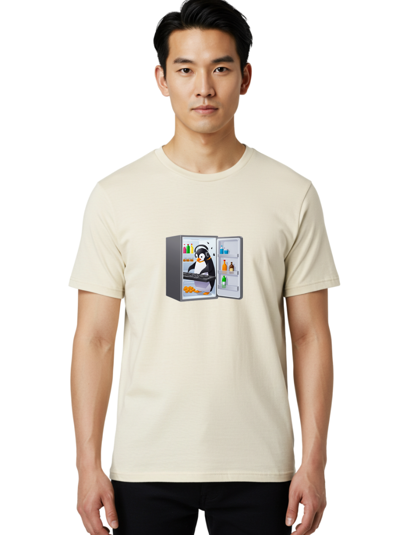 Penguin-Djing-In-Fridge Men'S Graphic Tee, 100% Cotton, Comfortable Casual Summer Wear, Machine Washable, Vintage Camera, Old Camera, Antique Camera, Black Camera, Classic Photography, Photography Equipment, Nostalgic Device, Film Camera, Ban069