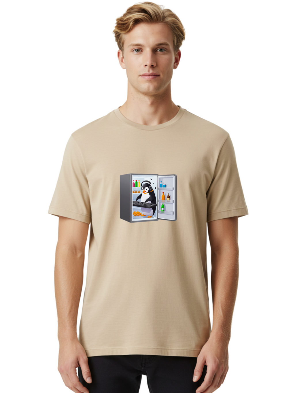 Penguin-Djing-In-Fridge Men'S Graphic Tee, 100% Cotton, Comfortable Casual Summer Wear, Machine Washable, Vintage Camera, Old Camera, Antique Camera, Black Camera, Classic Photography, Photography Equipment, Nostalgic Device, Film Camera, Ban069