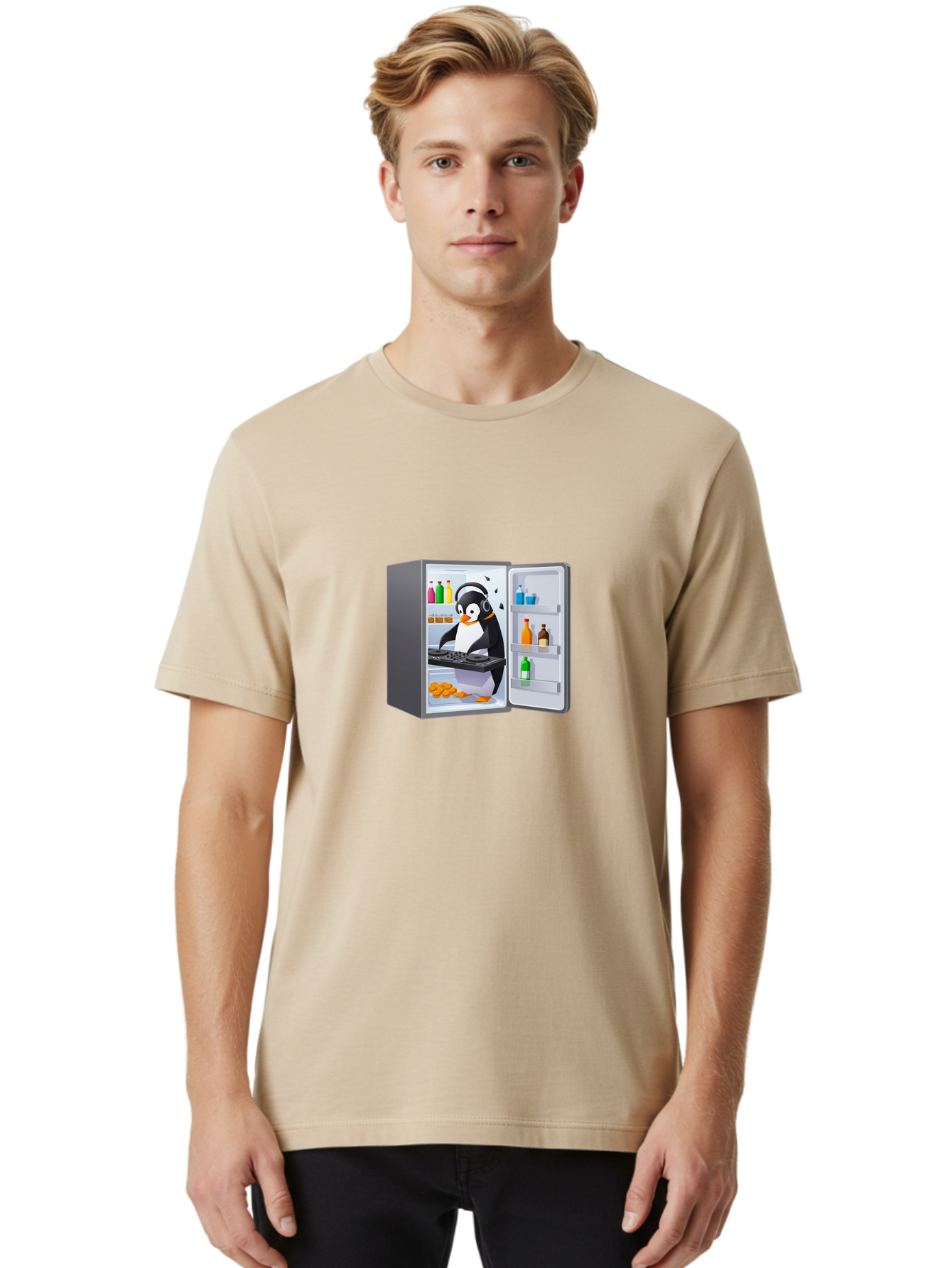 Penguin-Djing-In-Fridge Men'S Graphic Tee, 100% Cotton, Comfortable Casual Summer Wear, Machine Washable, Vintage Camera, Old Camera, Antique Camera, Black Camera, Classic Photography, Photography Equipment, Nostalgic Device, Film Camera, Ban069