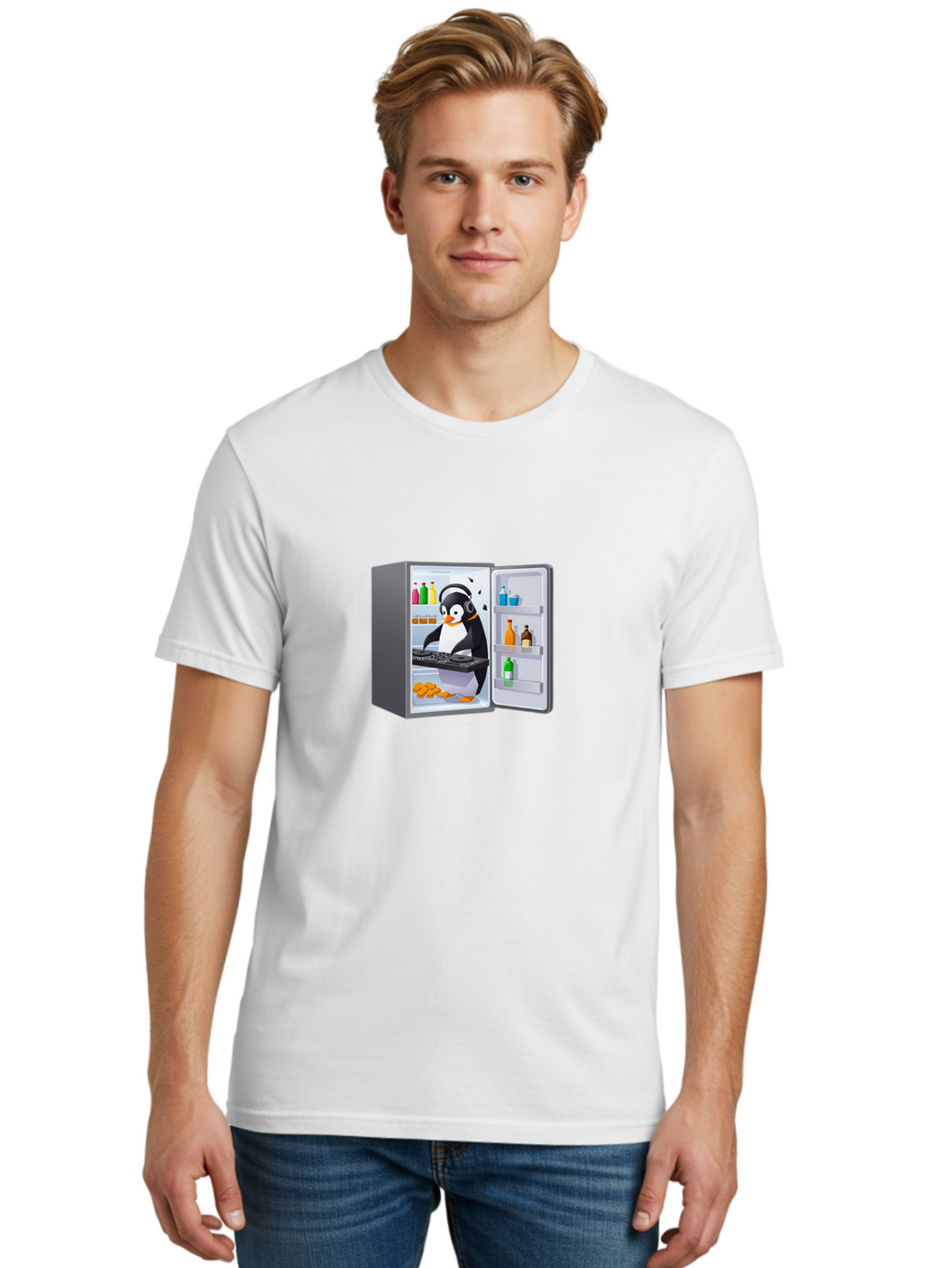 Penguin-Djing-In-Fridge Men'S Graphic Tee, 100% Cotton, Comfortable Casual Summer Wear, Machine Washable, Vintage Camera, Old Camera, Antique Camera, Black Camera, Classic Photography, Photography Equipment, Nostalgic Device, Film Camera, Ban069