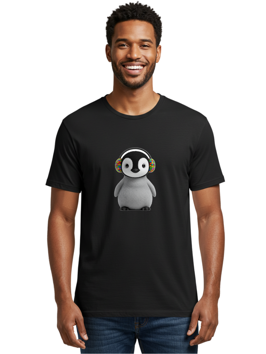 Penguin-Headphones Men'S Graphic Tee, 100% Cotton, Comfortable Casual Summer Wear, Machine Washable, Vintage Camera, Old Camera, Antique Camera, Black Camera, Classic Photography, Photography Equipment, Nostalgic Device, Film Camera, Ban071
