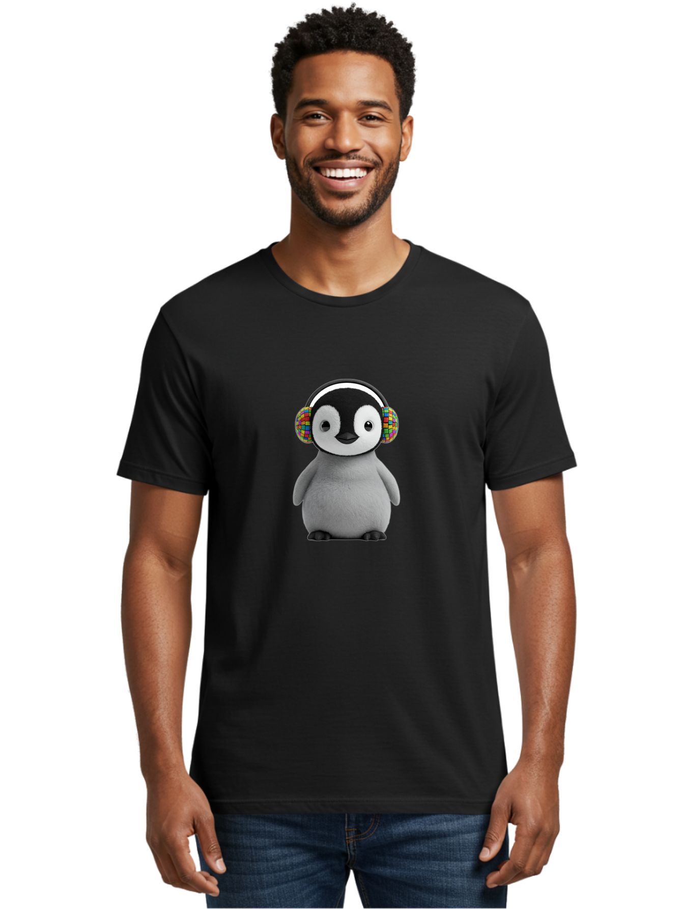 Penguin-Headphones Men'S Graphic Tee, 100% Cotton, Comfortable Casual Summer Wear, Machine Washable, Vintage Camera, Old Camera, Antique Camera, Black Camera, Classic Photography, Photography Equipment, Nostalgic Device, Film Camera, Ban071