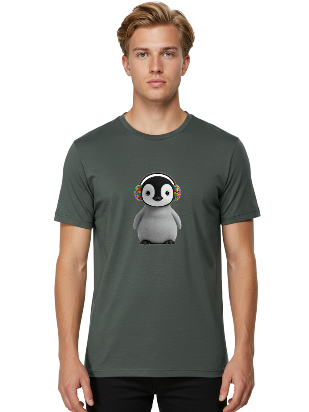 Penguin-Headphones Men'S Graphic Tee, 100% Cotton, Comfortable Casual Summer Wear, Machine Washable, Vintage Camera, Old Camera, Antique Camera, Black Camera, Classic Photography, Photography Equipment, Nostalgic Device, Film Camera, Ban071