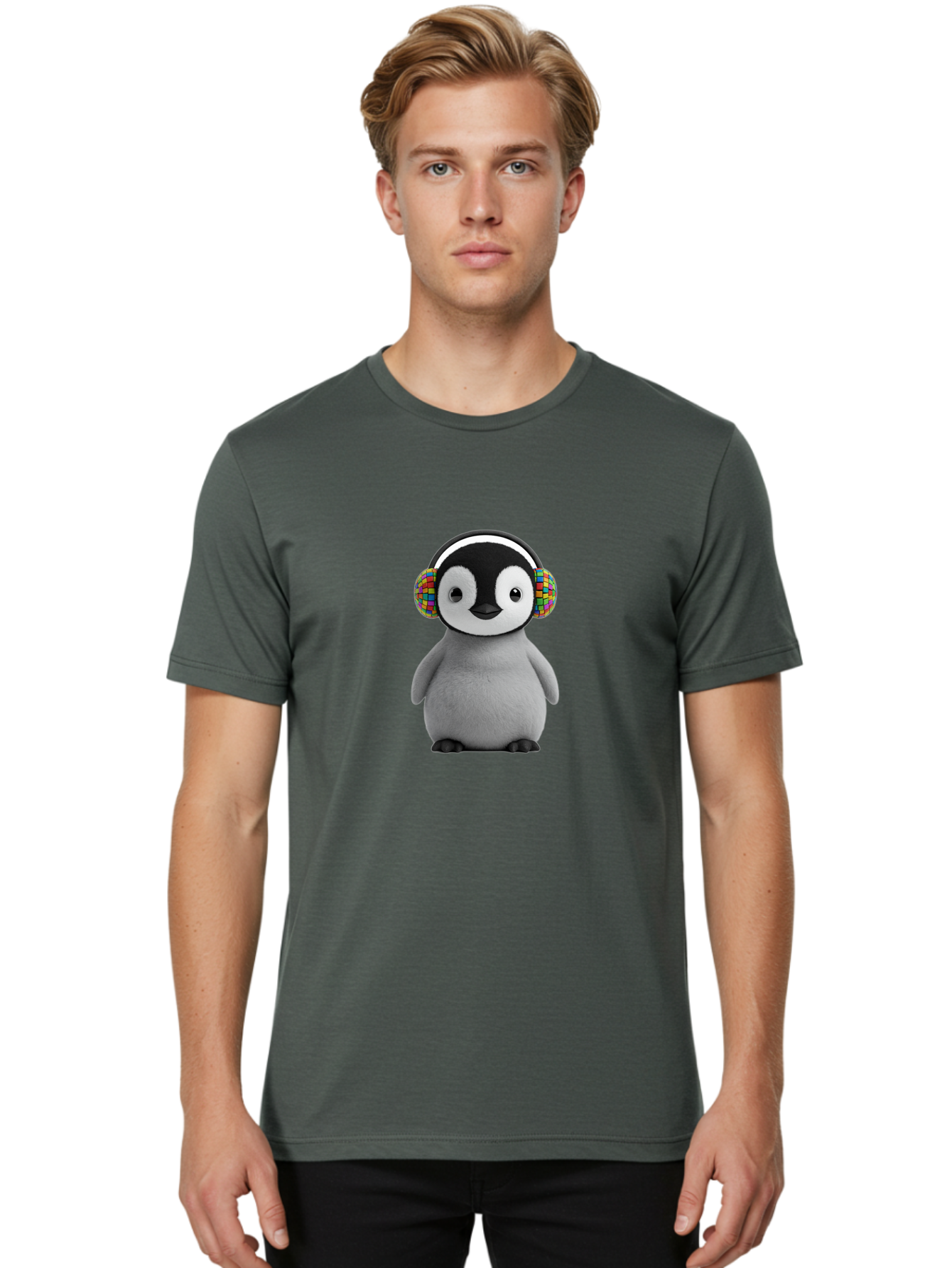 Penguin-Headphones Men'S Graphic Tee, 100% Cotton, Comfortable Casual Summer Wear, Machine Washable, Vintage Camera, Old Camera, Antique Camera, Black Camera, Classic Photography, Photography Equipment, Nostalgic Device, Film Camera, Ban071