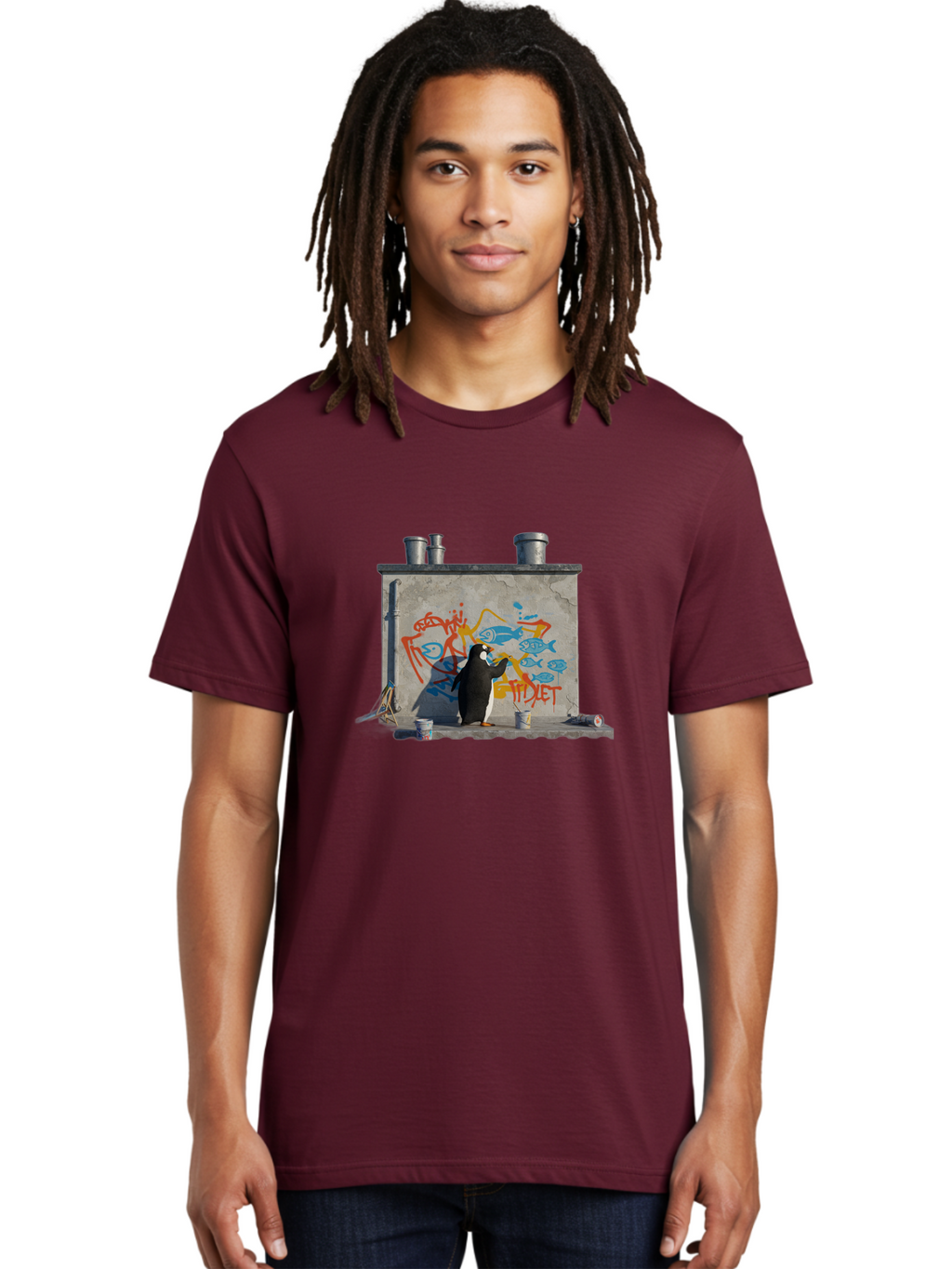 Penguin-Painting-Graffiti Men'S Graphic Tee, 100% Cotton, Comfortable Casual Summer Wear, Machine Washable, Vintage Camera, Old Camera, Antique Camera, Black Camera, Classic Photography, Photography Equipment, Nostalgic Device, Film Camera, Ban078