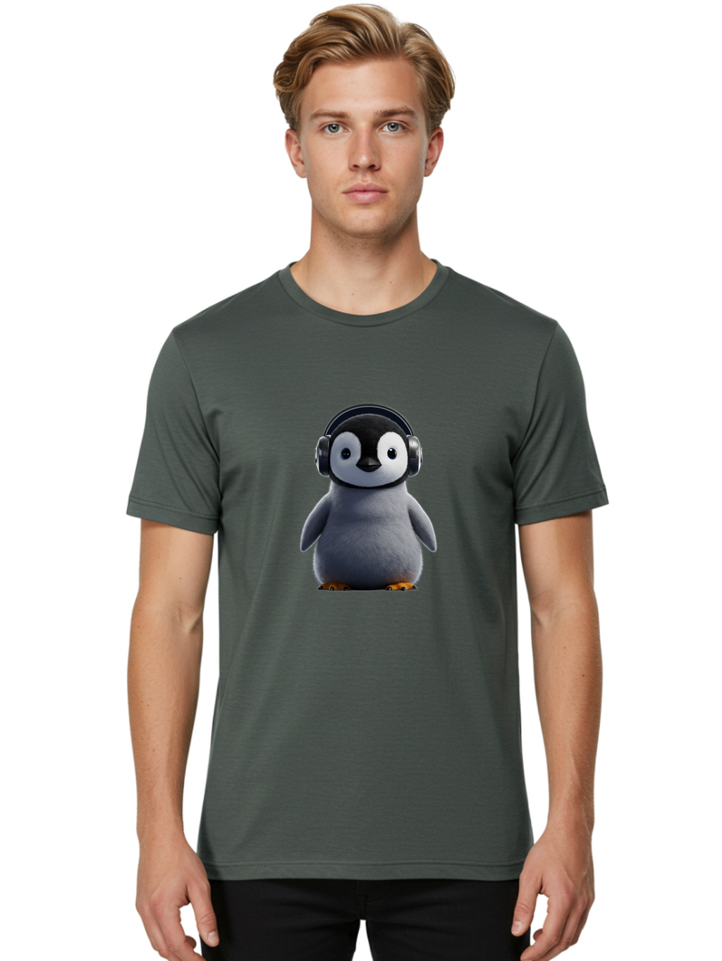 Penguin-With-Headphones-2 Men'S Graphic Tee, 100% Cotton, Comfortable Casual Summer Wear, Machine Washable, Vintage Camera, Old Camera, Antique Camera, Black Camera, Classic Photography, Photography Equipment, Nostalgic Device, Film Camera, Ban085