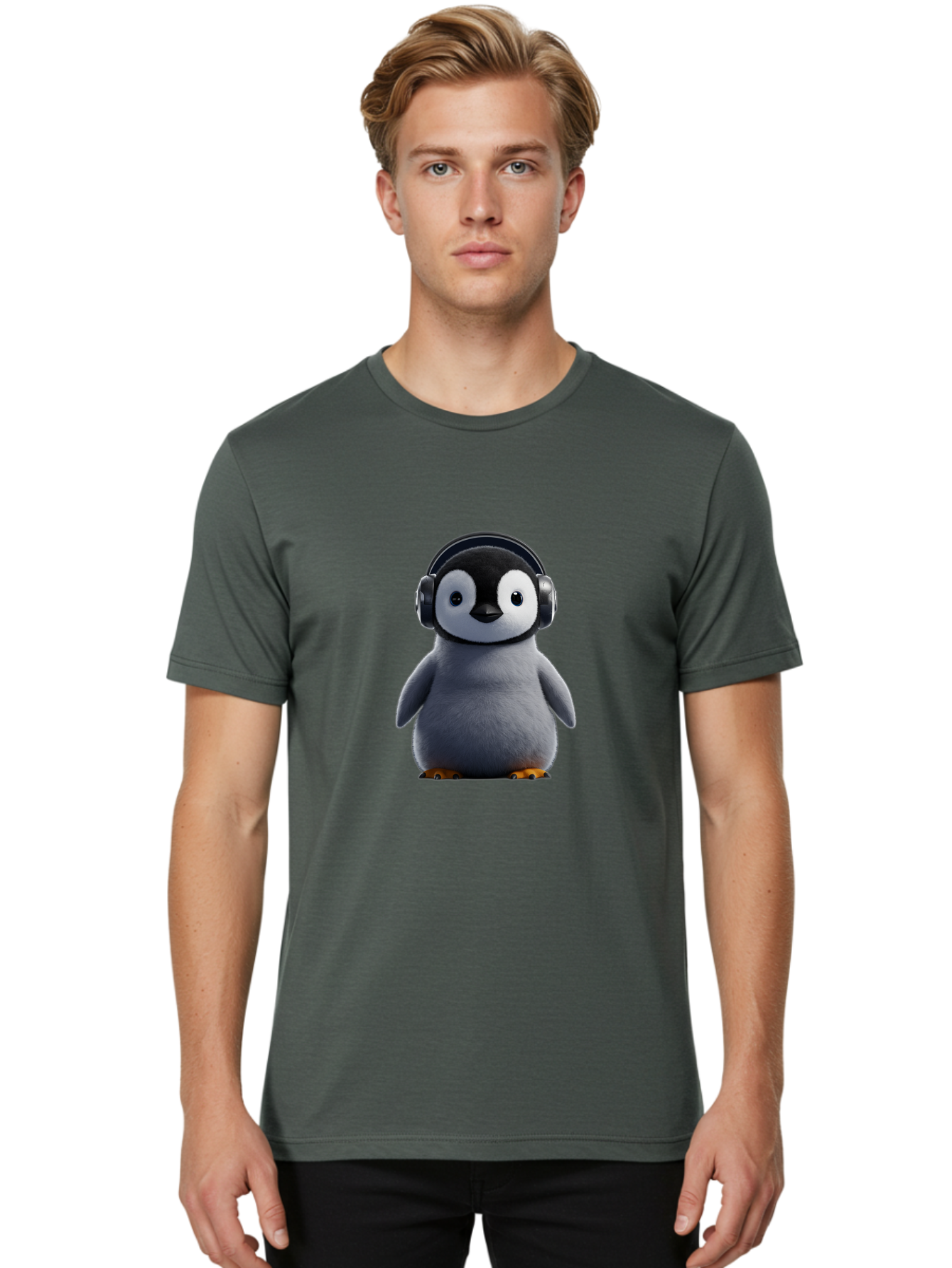 Penguin-With-Headphones-2 Men'S Graphic Tee, 100% Cotton, Comfortable Casual Summer Wear, Machine Washable, Vintage Camera, Old Camera, Antique Camera, Black Camera, Classic Photography, Photography Equipment, Nostalgic Device, Film Camera, Ban085