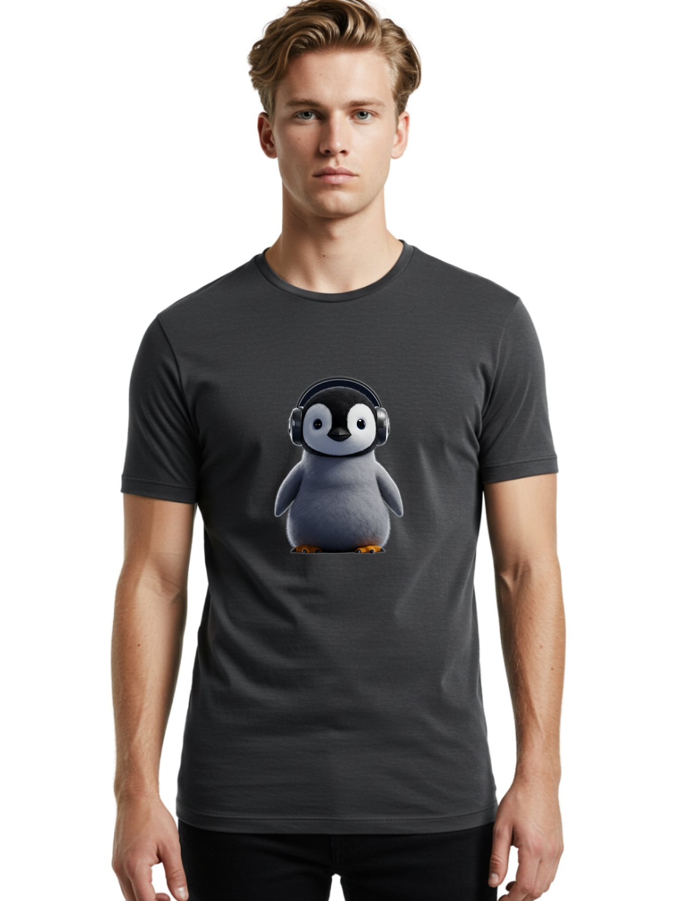 Penguin-With-Headphones-2 Men'S Graphic Tee, 100% Cotton, Comfortable Casual Summer Wear, Machine Washable, Vintage Camera, Old Camera, Antique Camera, Black Camera, Classic Photography, Photography Equipment, Nostalgic Device, Film Camera, Ban085