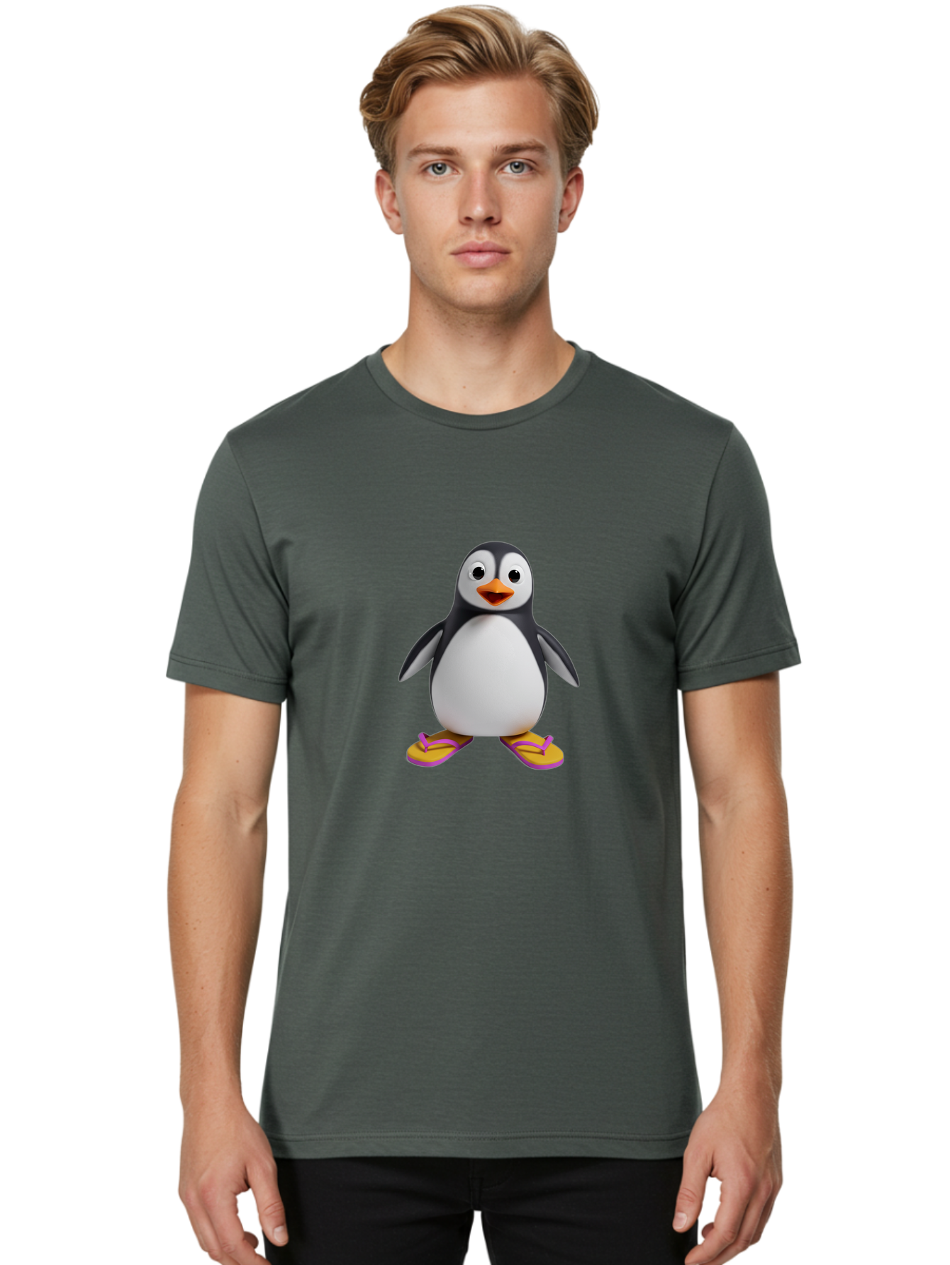 Penguin-With-Slippers-1 Men'S Graphic Tee, 100% Cotton, Comfortable Casual Summer Wear, Machine Washable, Vintage Camera, Old Camera, Antique Camera, Black Camera, Classic Photography, Photography Equipment, Nostalgic Device, Film Camera, Ban090