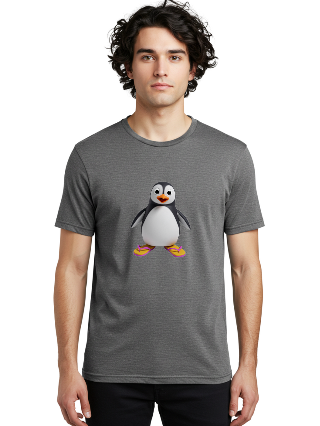 Penguin-With-Slippers-1 Men'S Graphic Tee, 100% Cotton, Comfortable Casual Summer Wear, Machine Washable, Vintage Camera, Old Camera, Antique Camera, Black Camera, Classic Photography, Photography Equipment, Nostalgic Device, Film Camera, Ban090