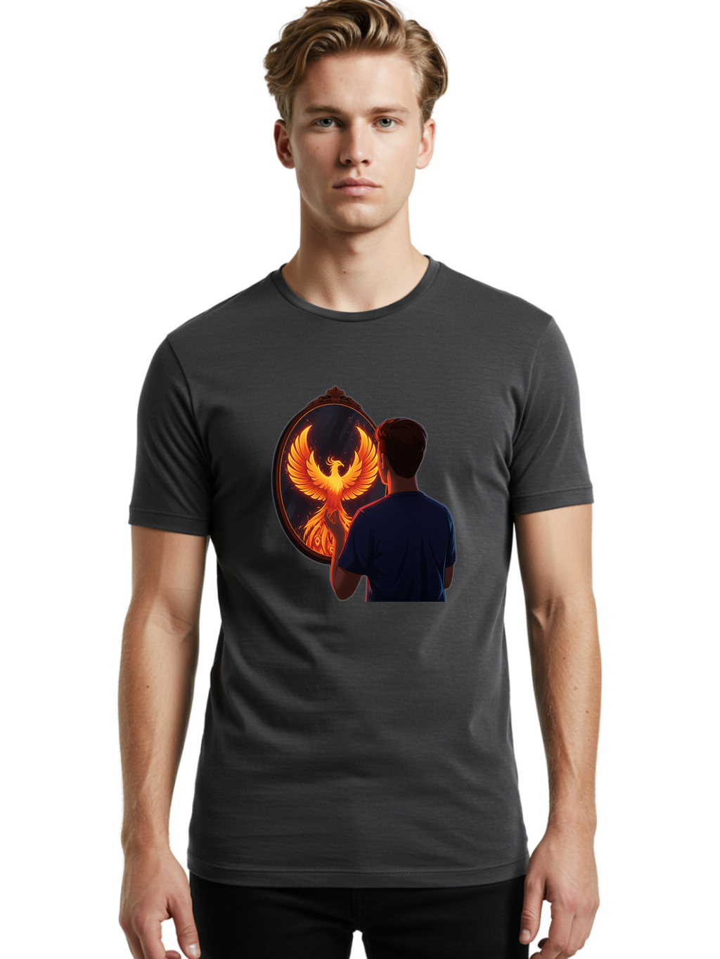 Phoenix-In-Mirror Men'S Graphic Tee, 100% Cotton, Comfortable Casual Summer Wear, Machine Washable, Vintage Camera, Old Camera, Antique Camera, Black Camera, Classic Photography, Photography Equipment, Nostalgic Device, Film Camera, Camera Art Ban098