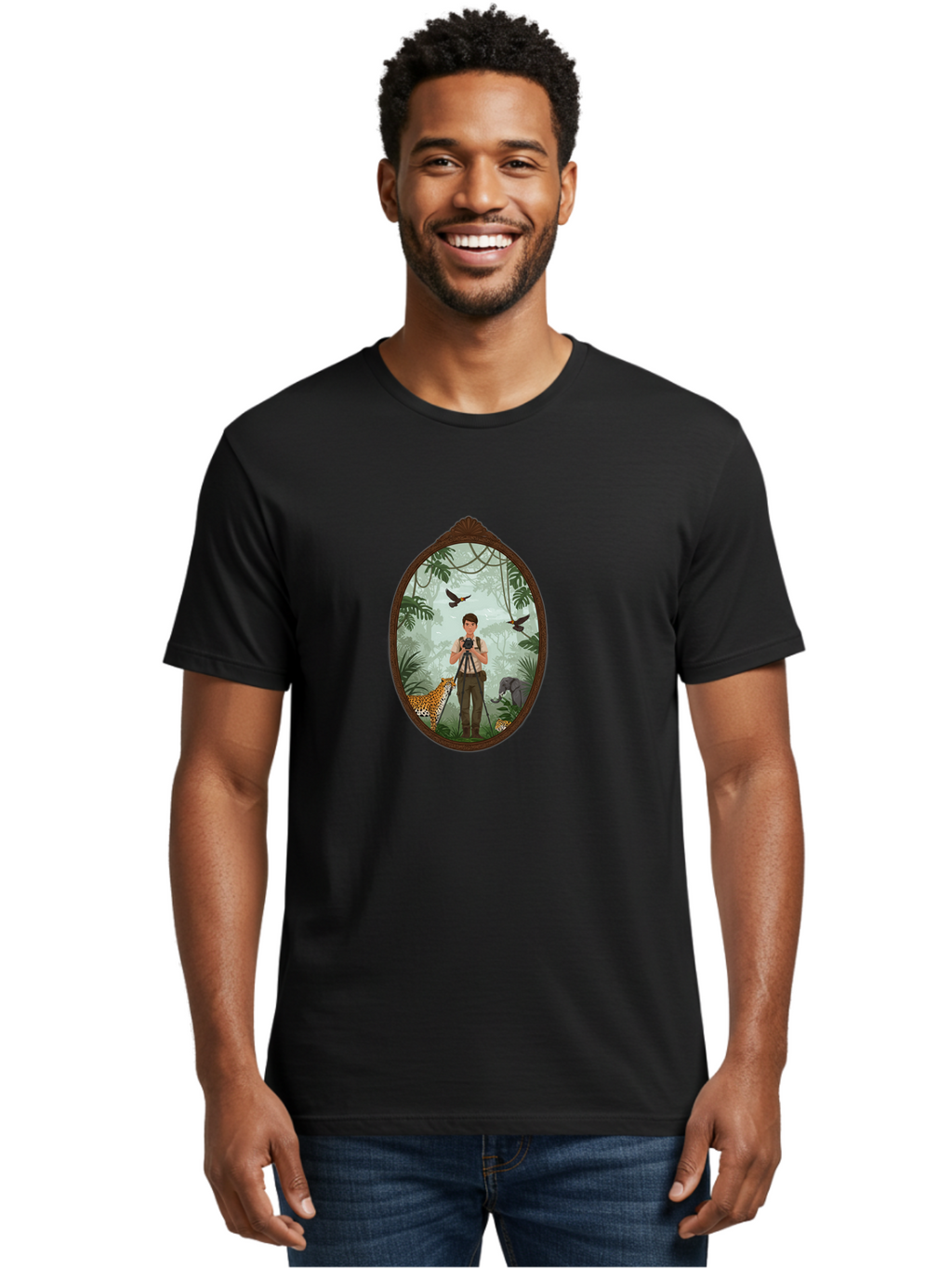 Photographer-In-Jungle Men'S Graphic Tee, 100% Cotton, Comfortable Casual Summer Wear, Machine Washable, Vintage Camera, Old Camera, Antique Camera, Black Camera, Classic Photography, Photography Equipment, Nostalgic Device, Film Camera, Ban100