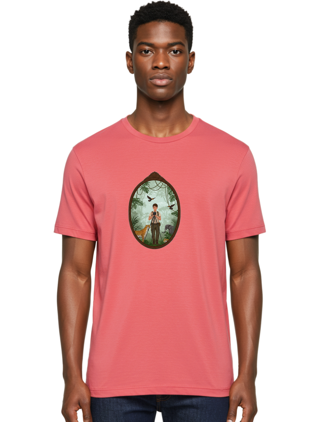 Photographer-In-Jungle Men'S Graphic Tee, 100% Cotton, Comfortable Casual Summer Wear, Machine Washable, Vintage Camera, Old Camera, Antique Camera, Black Camera, Classic Photography, Photography Equipment, Nostalgic Device, Film Camera, Ban100