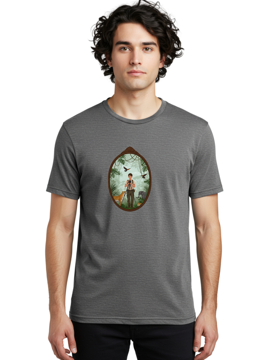 Photographer-In-Jungle Men'S Graphic Tee, 100% Cotton, Comfortable Casual Summer Wear, Machine Washable, Vintage Camera, Old Camera, Antique Camera, Black Camera, Classic Photography, Photography Equipment, Nostalgic Device, Film Camera, Ban100