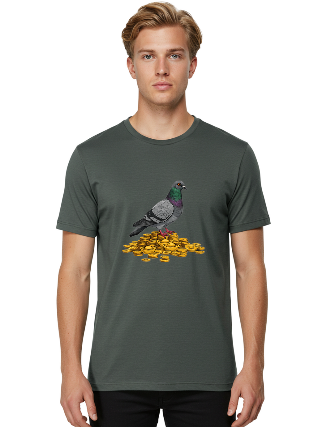 Pigeon-On-Gold-Coins Men'S Graphic Tee, 100% Cotton, Comfortable Casual Summer Wear, Machine Washable, Vintage Camera, Old Camera, Antique Camera, Black Camera, Classic Photography, Photography Equipment, Nostalgic Device, Film Camera, Ban105