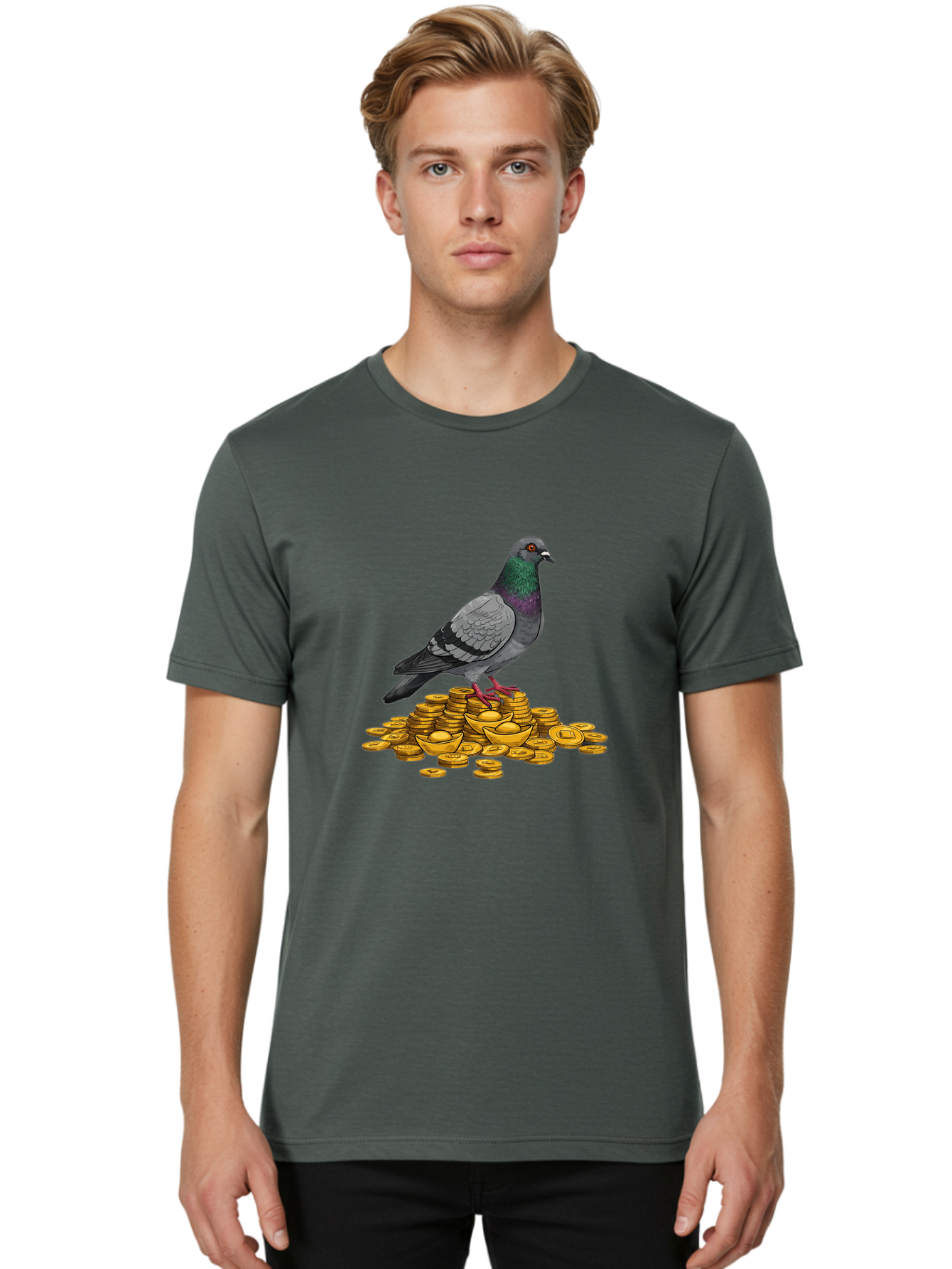 Pigeon-On-Gold-Coins Men'S Graphic Tee, 100% Cotton, Comfortable Casual Summer Wear, Machine Washable, Vintage Camera, Old Camera, Antique Camera, Black Camera, Classic Photography, Photography Equipment, Nostalgic Device, Film Camera, Ban105