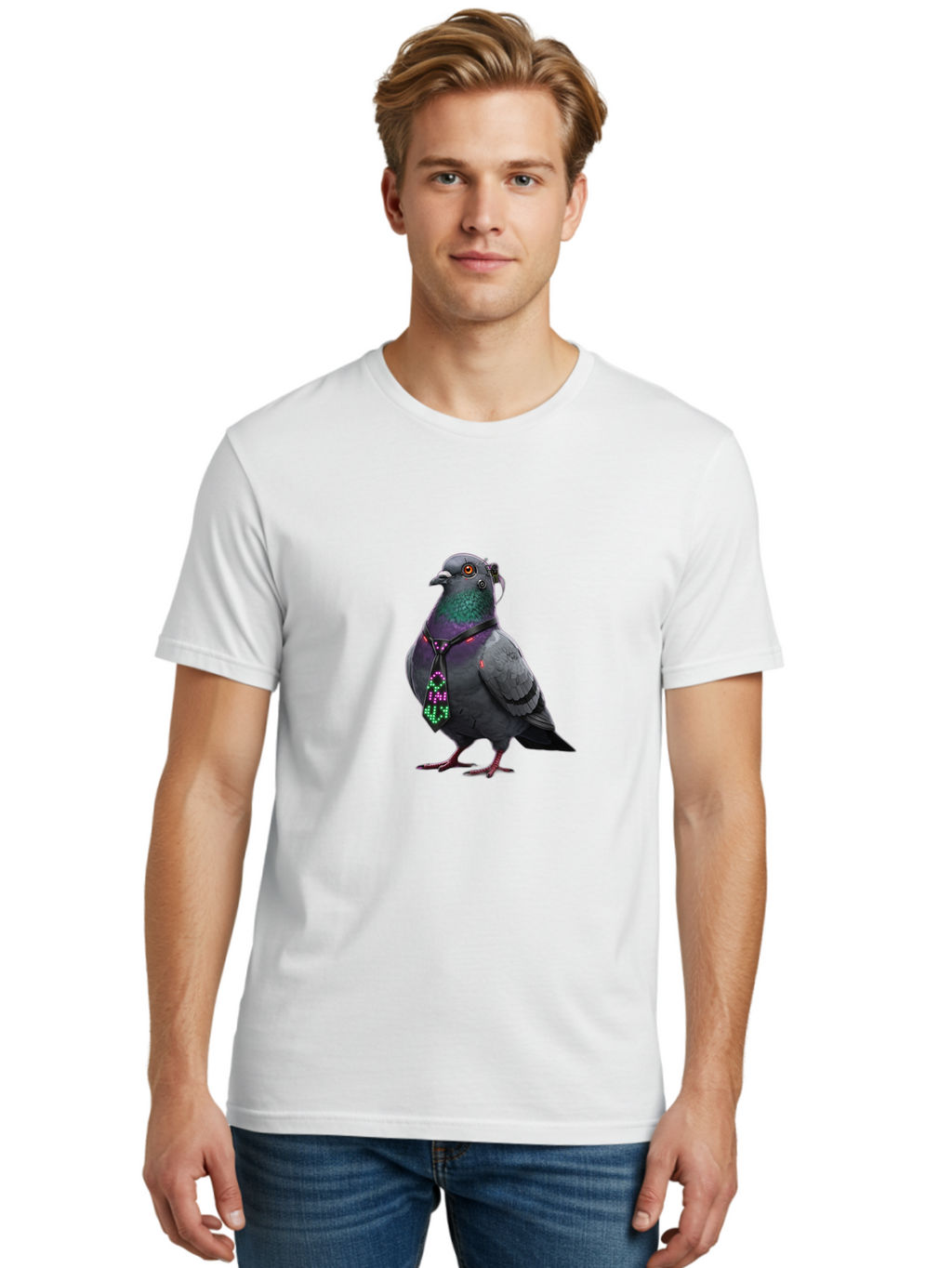 Pigeon-With-Futuristic-Tie Men'S Graphic Tee, 100% Cotton, Comfortable Casual Summer Wear, Machine Washable, Vintage Camera, Old Camera, Antique Camera, Black Camera, Classic Photography, Photography Equipment, Nostalgic Device, Film Camera, Ban106