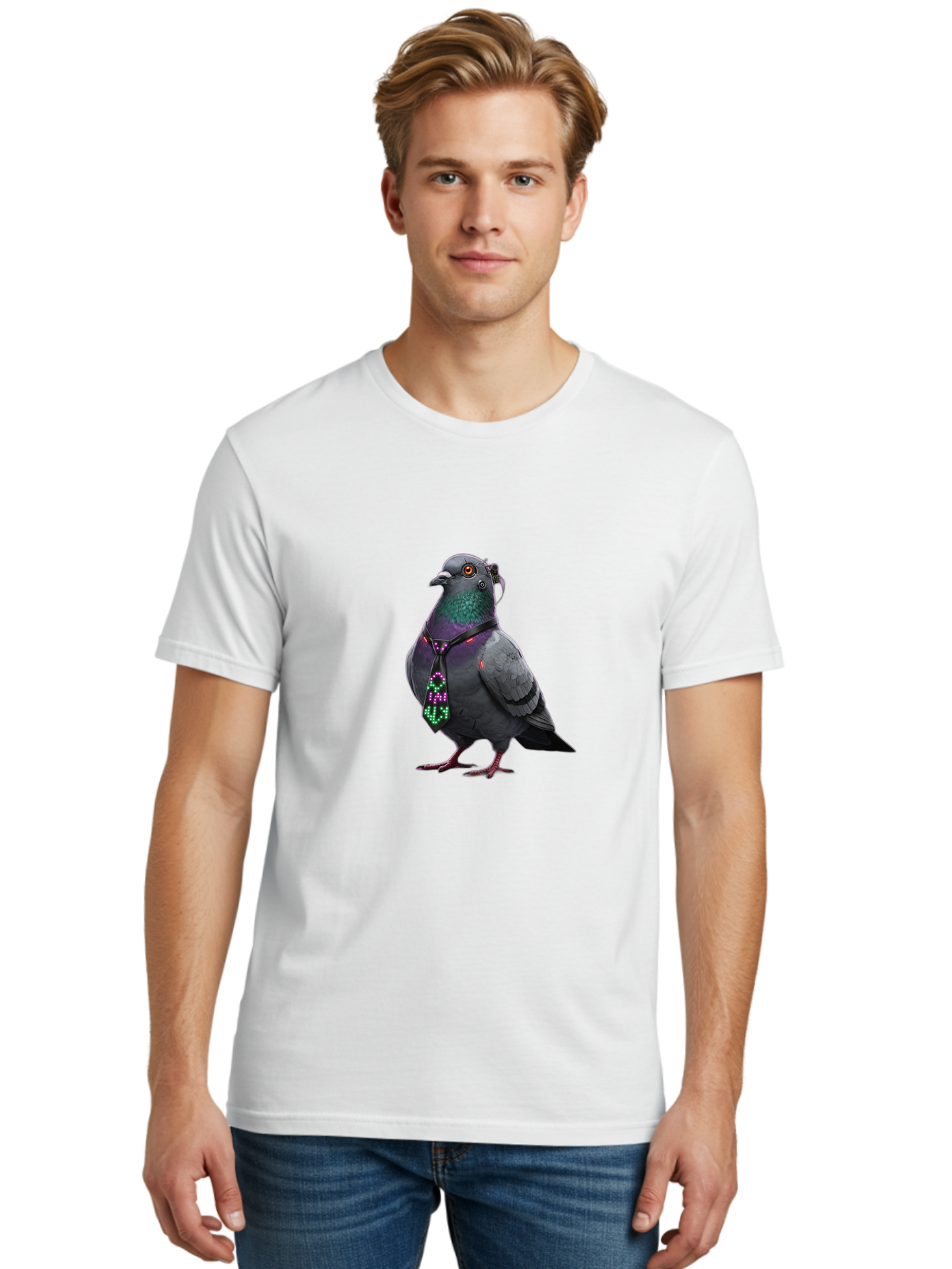 Pigeon-With-Futuristic-Tie Men'S Graphic Tee, 100% Cotton, Comfortable Casual Summer Wear, Machine Washable, Vintage Camera, Old Camera, Antique Camera, Black Camera, Classic Photography, Photography Equipment, Nostalgic Device, Film Camera, Ban106