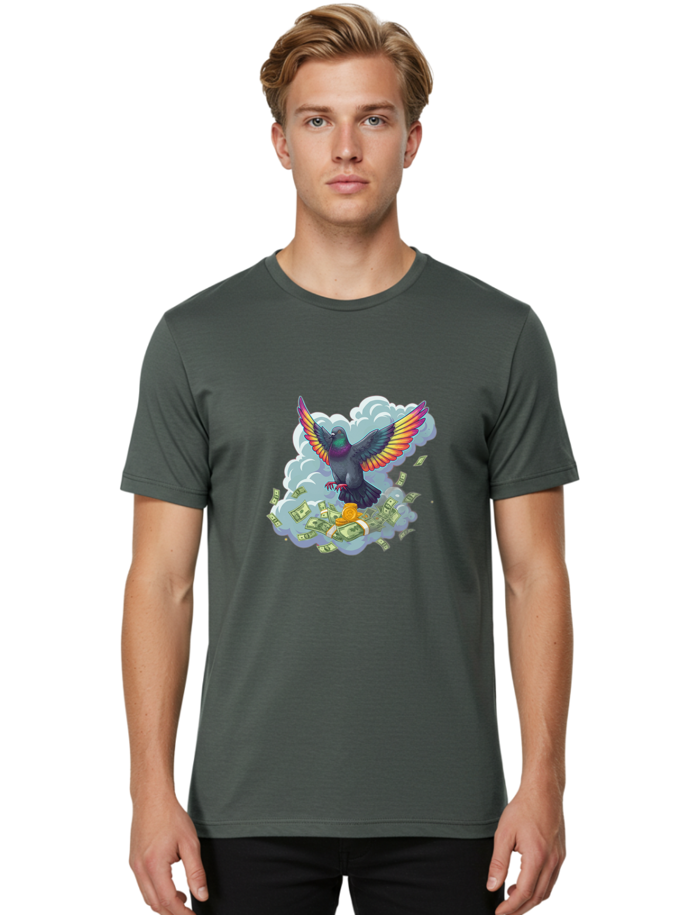 Pigeon-With-Rainbow-Wings Men'S Graphic Tee, 100% Cotton, Comfortable Casual Summer Wear, Machine Washable, Vintage Camera, Old Camera, Antique Camera, Black Camera, Classic Photography, Photography Equipment, Nostalgic Device, Film Camera, Ban108