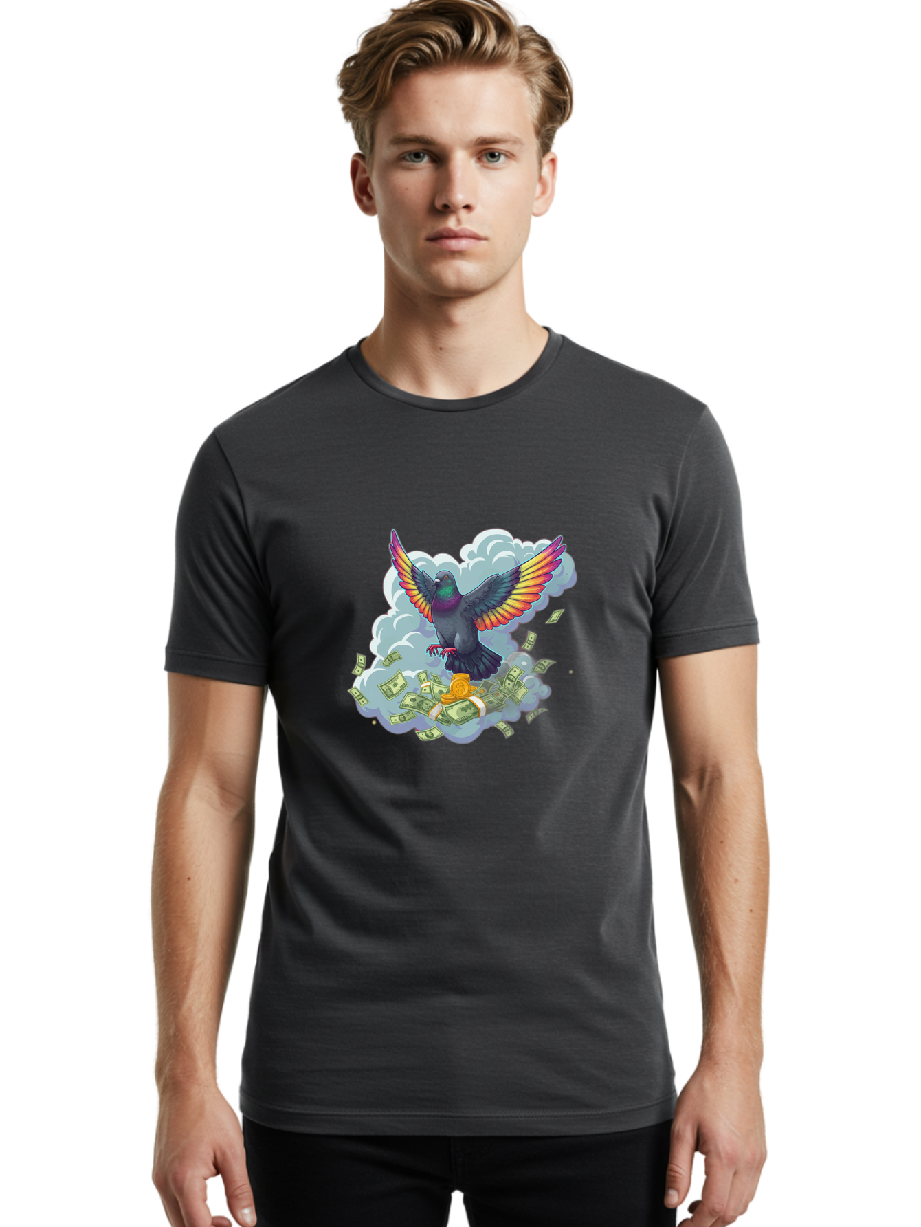 Pigeon-With-Rainbow-Wings Men'S Graphic Tee, 100% Cotton, Comfortable Casual Summer Wear, Machine Washable, Vintage Camera, Old Camera, Antique Camera, Black Camera, Classic Photography, Photography Equipment, Nostalgic Device, Film Camera, Ban108