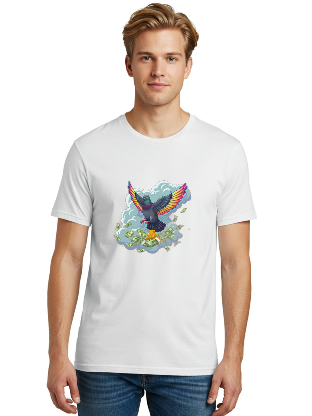 Pigeon-With-Rainbow-Wings Men'S Graphic Tee, 100% Cotton, Comfortable Casual Summer Wear, Machine Washable, Vintage Camera, Old Camera, Antique Camera, Black Camera, Classic Photography, Photography Equipment, Nostalgic Device, Film Camera, Ban108