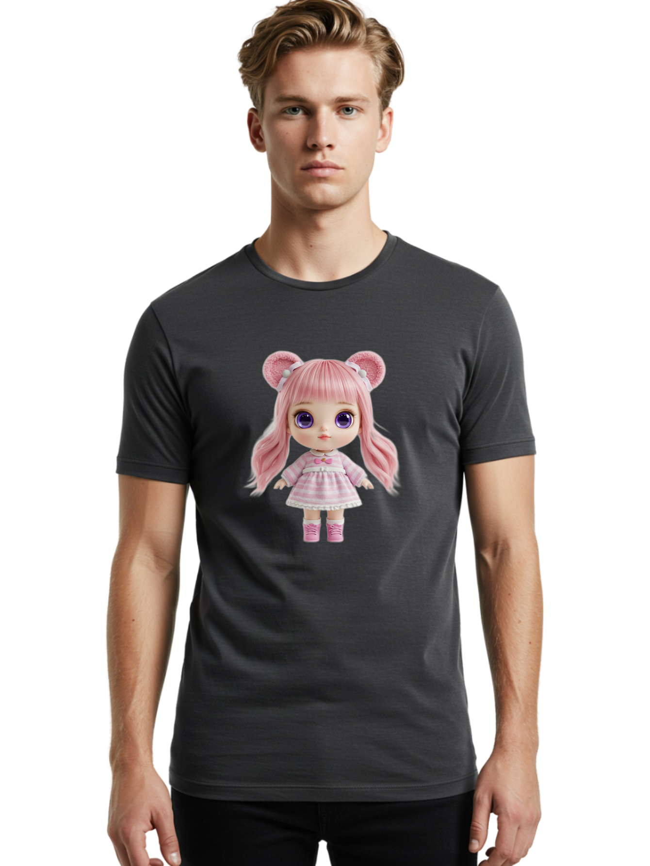 Pink-Blythe-Doll Men'S Graphic Tee, 100% Cotton, Comfortable Casual Summer Wear, Machine Washable, Vintage Camera, Old Camera, Antique Camera, Black Camera, Classic Photography, Photography Equipment, Nostalgic Device, Film Camera, Camera Art Ban125