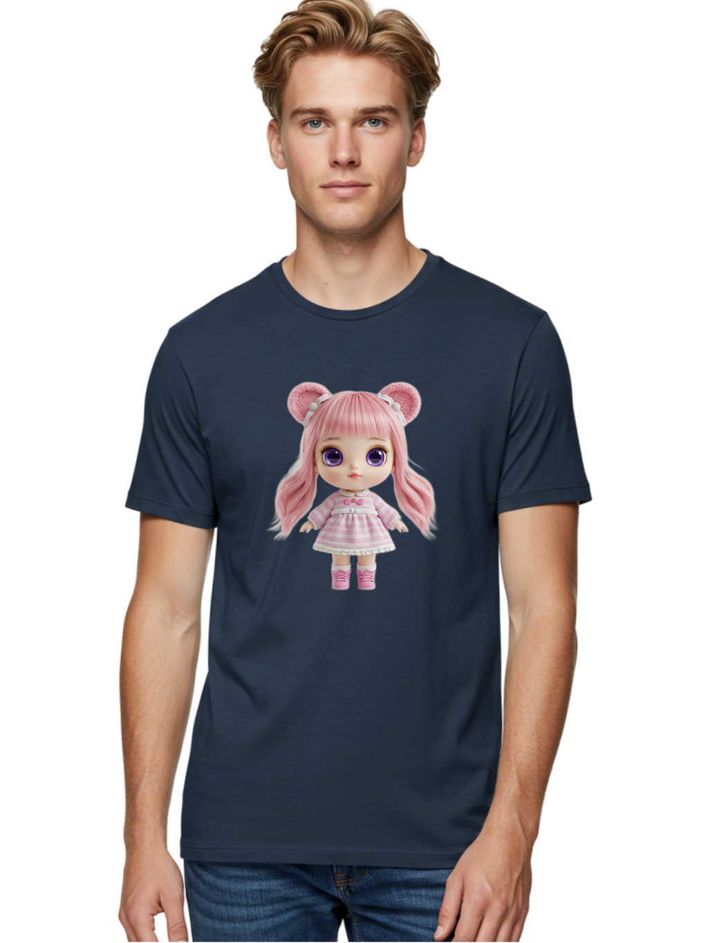 Pink-Blythe-Doll Men'S Graphic Tee, 100% Cotton, Comfortable Casual Summer Wear, Machine Washable, Vintage Camera, Old Camera, Antique Camera, Black Camera, Classic Photography, Photography Equipment, Nostalgic Device, Film Camera, Camera Art Ban125