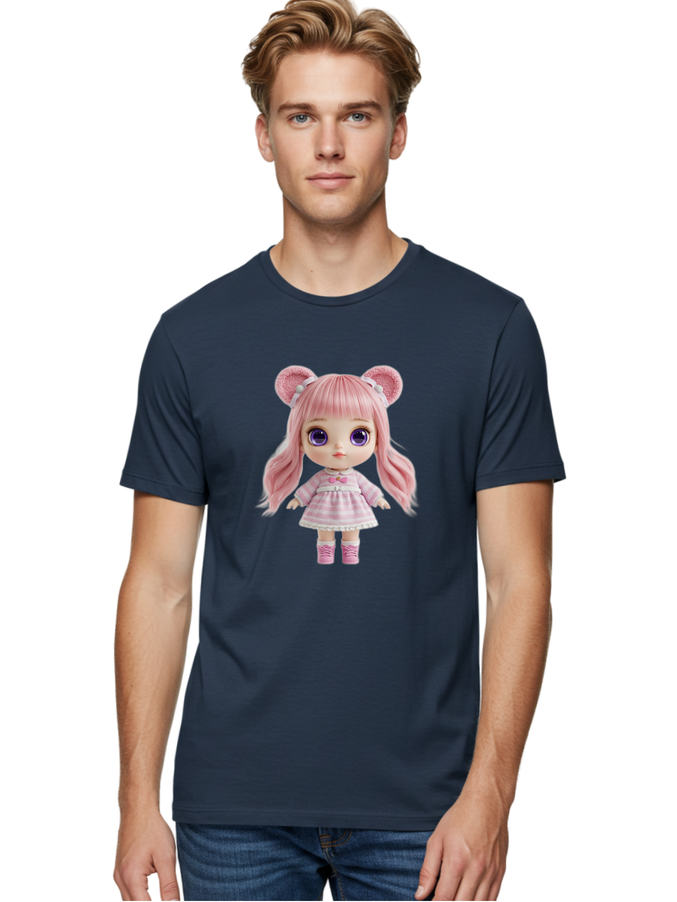 Pink-Blythe-Doll Men'S Graphic Tee, 100% Cotton, Comfortable Casual Summer Wear, Machine Washable, Vintage Camera, Old Camera, Antique Camera, Black Camera, Classic Photography, Photography Equipment, Nostalgic Device, Film Camera, Camera Art Ban125