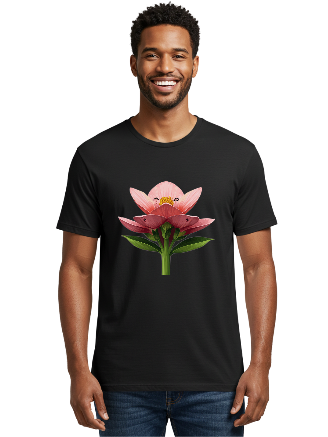 Pink-Flower-With-Faces Men'S Graphic Tee, 100% Cotton, Comfortable Casual Summer Wear, Machine Washable, Vintage Camera, Old Camera, Antique Camera, Black Camera, Classic Photography, Photography Equipment, Nostalgic Device, Film Camera, Ban131
