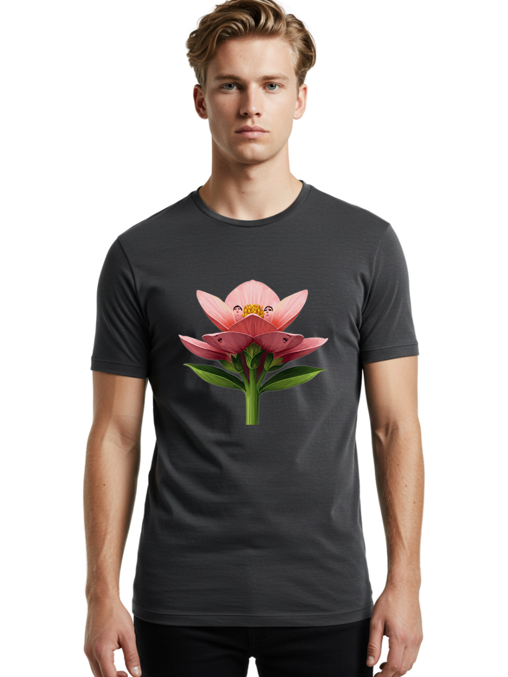 Pink-Flower-With-Faces Men'S Graphic Tee, 100% Cotton, Comfortable Casual Summer Wear, Machine Washable, Vintage Camera, Old Camera, Antique Camera, Black Camera, Classic Photography, Photography Equipment, Nostalgic Device, Film Camera, Ban131