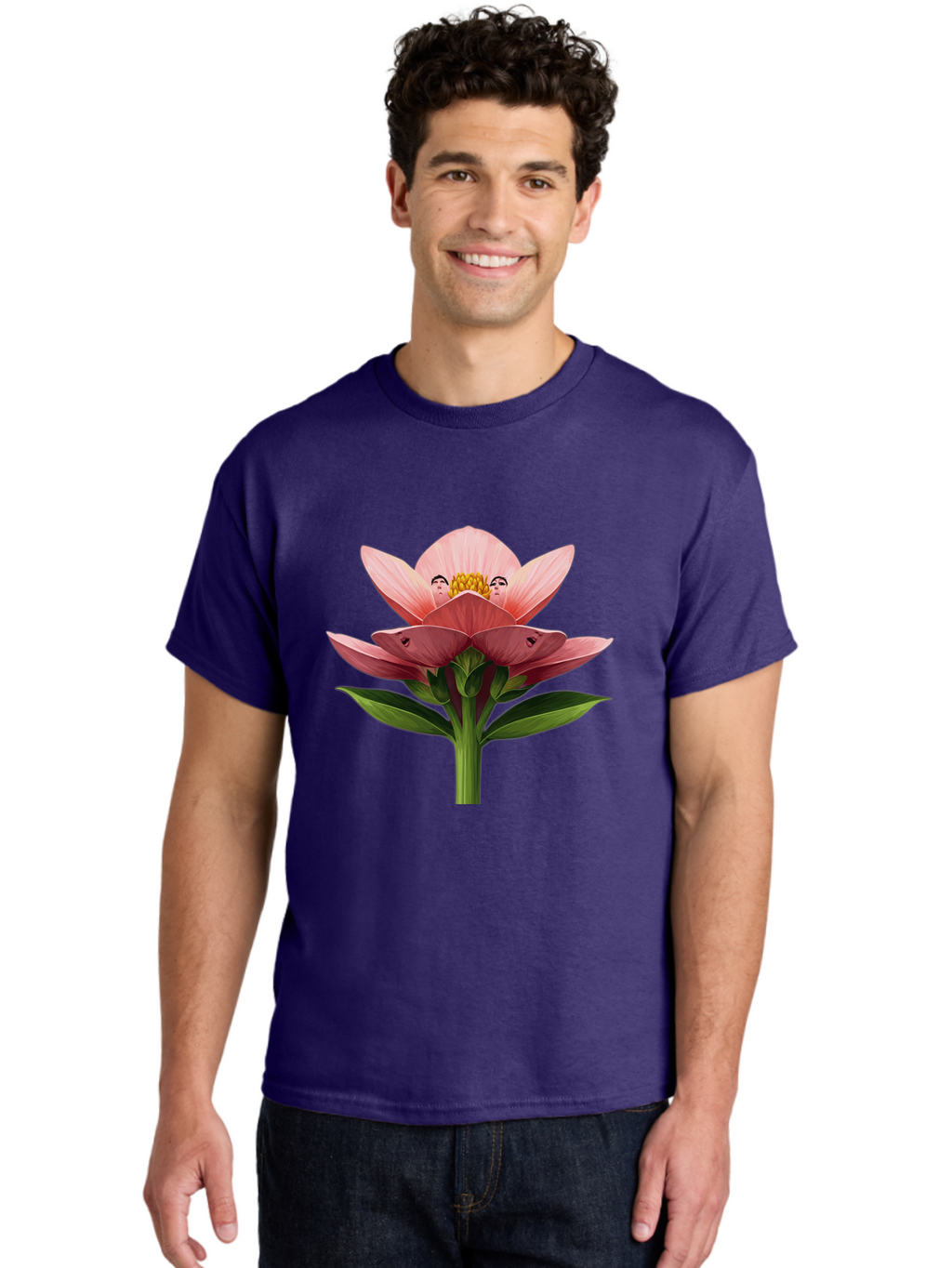 Pink-Flower-With-Faces Men'S Graphic Tee, 100% Cotton, Comfortable Casual Summer Wear, Machine Washable, Vintage Camera, Old Camera, Antique Camera, Black Camera, Classic Photography, Photography Equipment, Nostalgic Device, Film Camera, Ban131