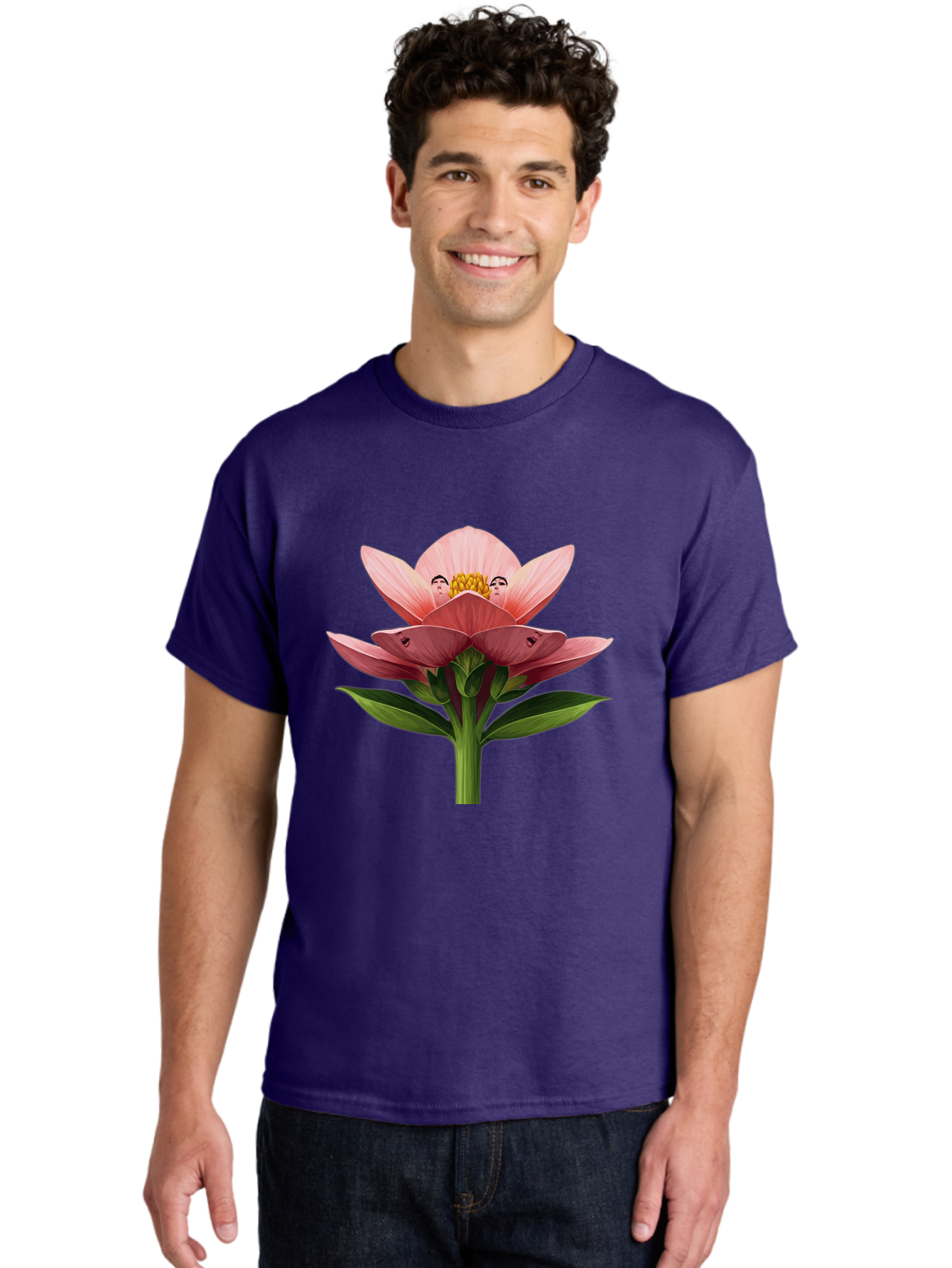 Pink-Flower-With-Faces Men'S Graphic Tee, 100% Cotton, Comfortable Casual Summer Wear, Machine Washable, Vintage Camera, Old Camera, Antique Camera, Black Camera, Classic Photography, Photography Equipment, Nostalgic Device, Film Camera, Ban131