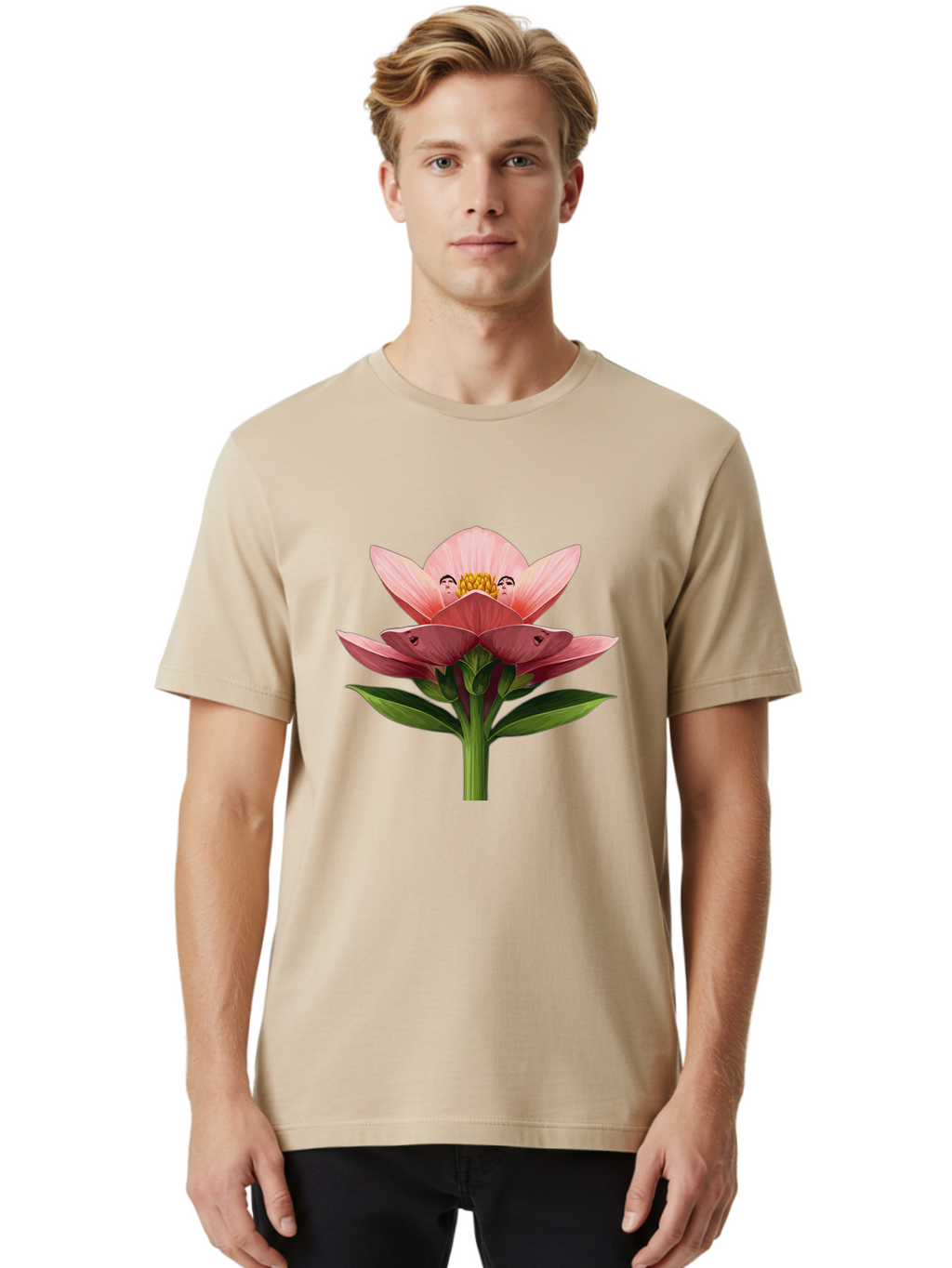 Pink-Flower-With-Faces Men'S Graphic Tee, 100% Cotton, Comfortable Casual Summer Wear, Machine Washable, Vintage Camera, Old Camera, Antique Camera, Black Camera, Classic Photography, Photography Equipment, Nostalgic Device, Film Camera, Ban131
