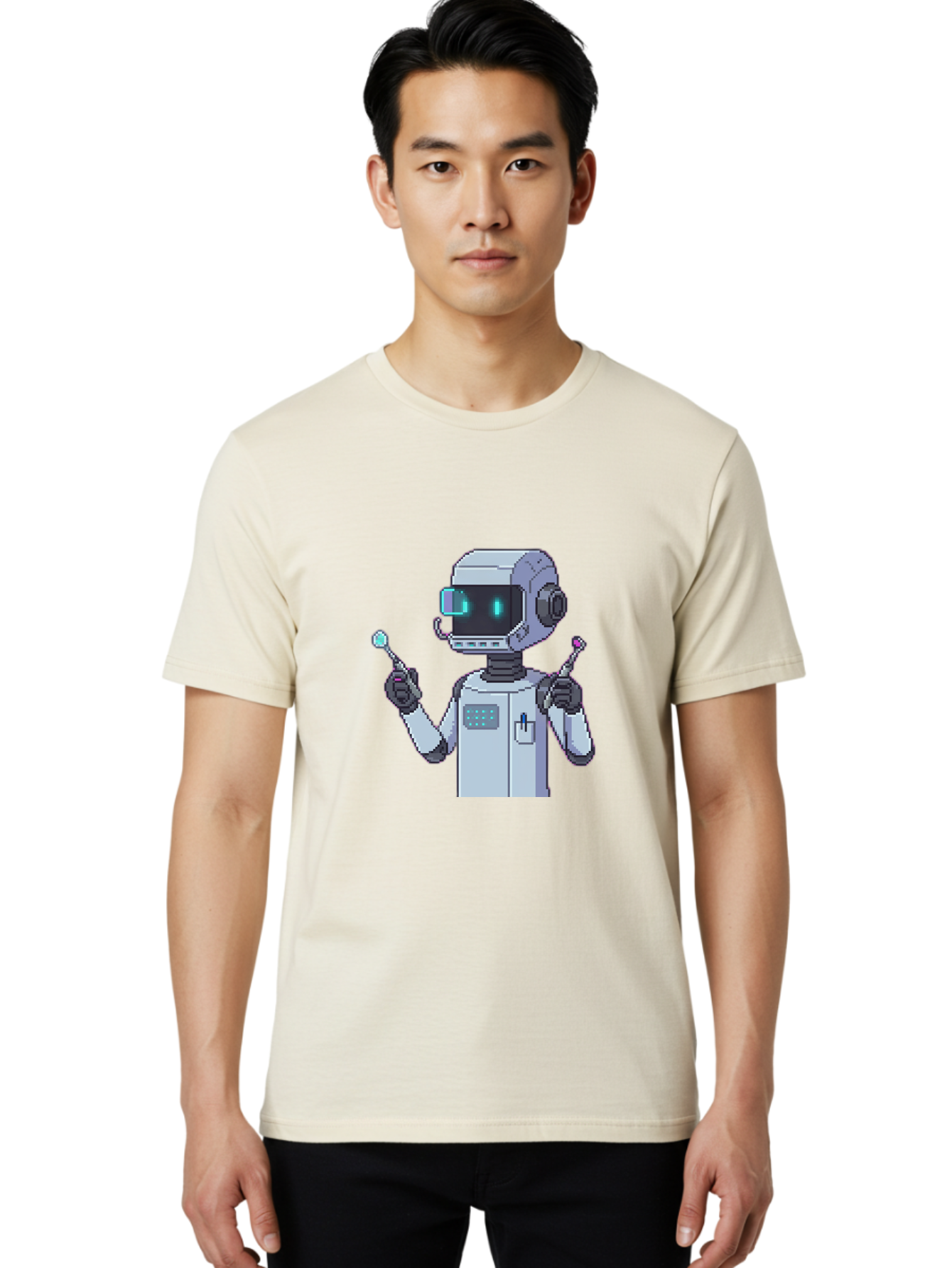 Pixel-Robot Men'S Graphic Tee, 100% Cotton, Comfortable Casual Summer Wear, Machine Washable, Vintage Camera, Old Camera, Antique Camera, Black Camera, Classic Photography, Photography Equipment, Nostalgic Device, Film Camera, Camera Art Ban164