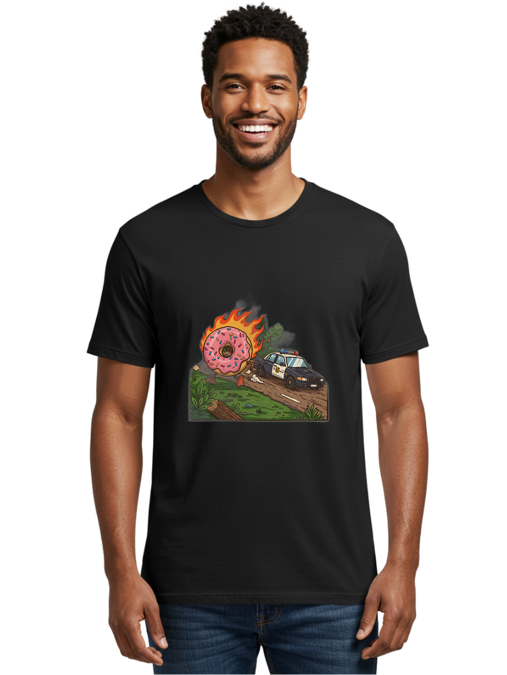 Police-Car-Donut-1 Men'S Graphic Tee, 100% Cotton, Comfortable Casual Summer Wear, Machine Washable, Vintage Camera, Old Camera, Antique Camera, Black Camera, Classic Photography, Photography Equipment, Nostalgic Device, Film Camera, Ban176