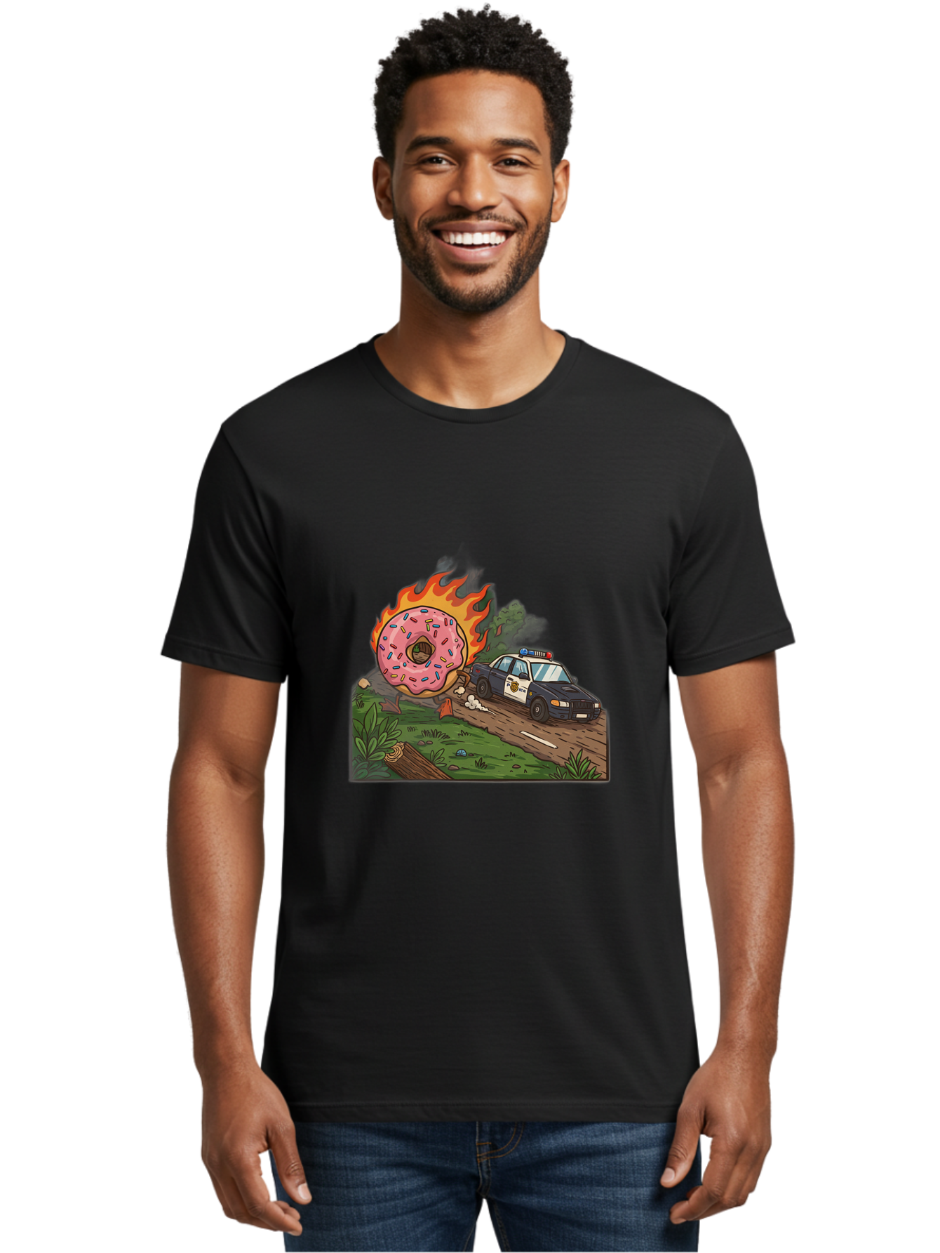 Police-Car-Donut-1 Men'S Graphic Tee, 100% Cotton, Comfortable Casual Summer Wear, Machine Washable, Vintage Camera, Old Camera, Antique Camera, Black Camera, Classic Photography, Photography Equipment, Nostalgic Device, Film Camera, Ban176